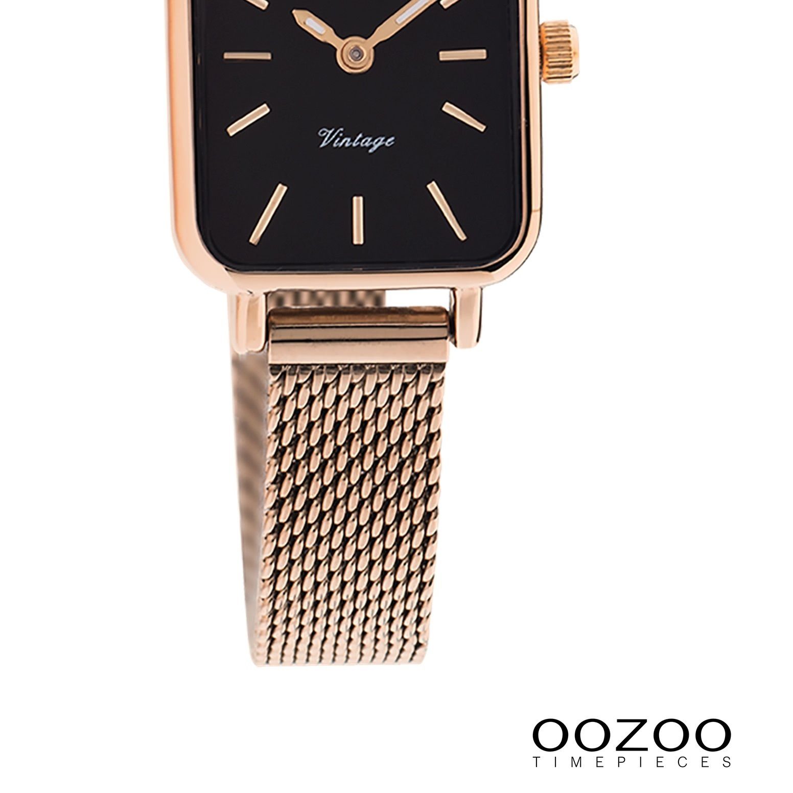 OOZOO Quarzuhr Oozoo Damen Armbanduhr Vintage Series, (Analoguhr), Damenuhr rechteckig, klein (21x26mm) Metall, Mesharmband, Casual-Style