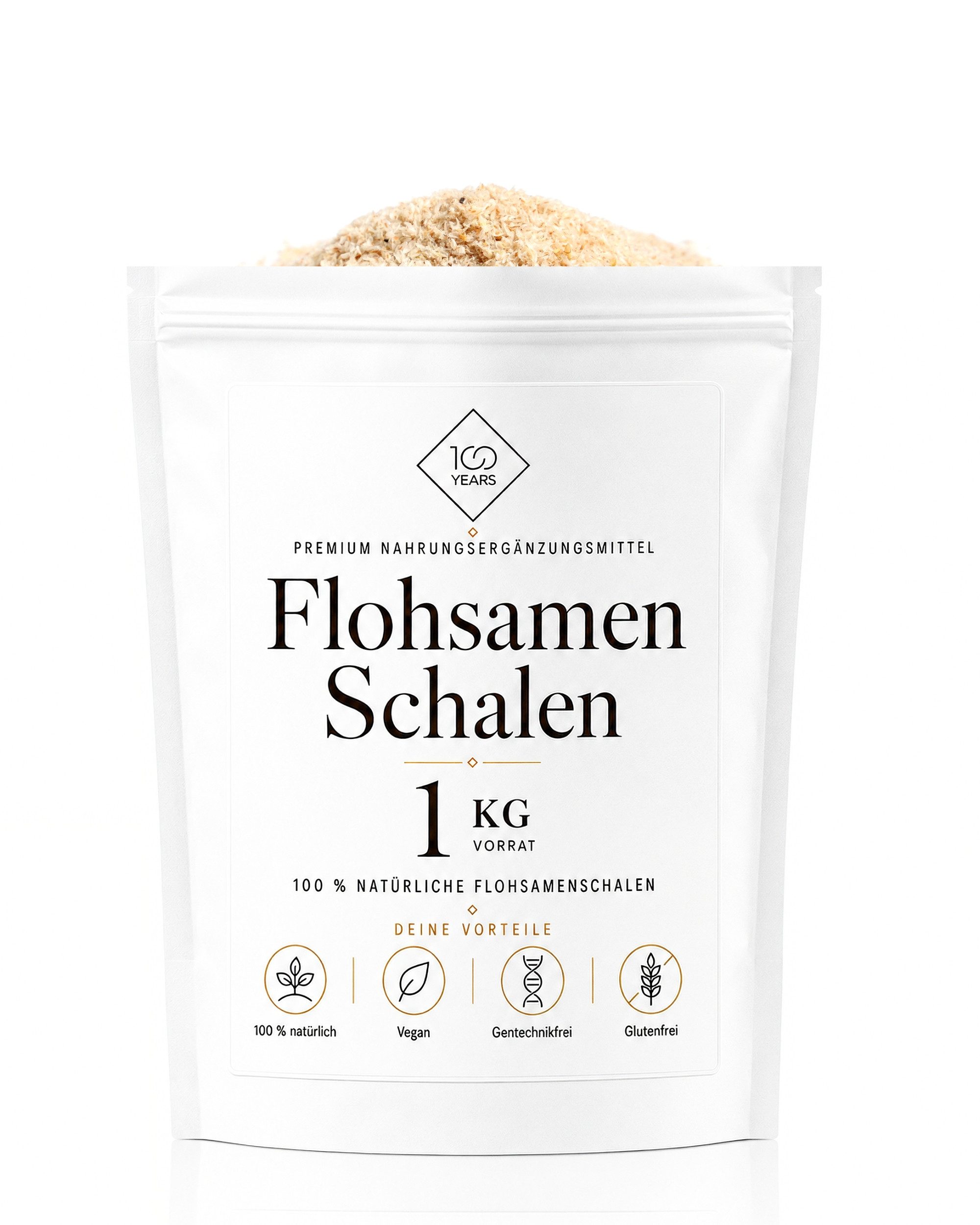 100years Flohsamenschalen - 99% reine Flohsamen - 100% Qualität Pulver, 1000 g