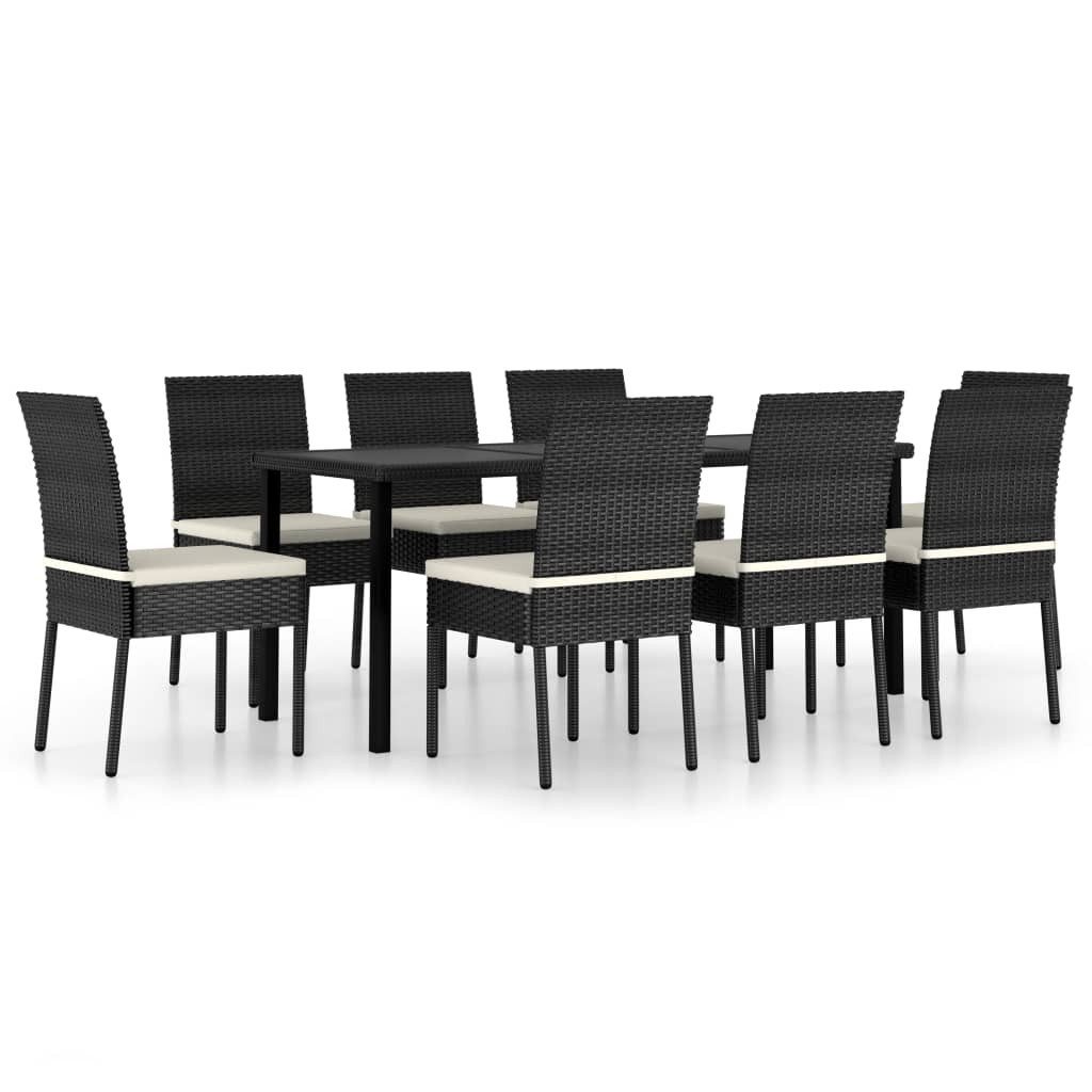 vidaXL Garten-Essgruppe, 9-tlg. Gartengarnitur Poly Rattan Schwarz
