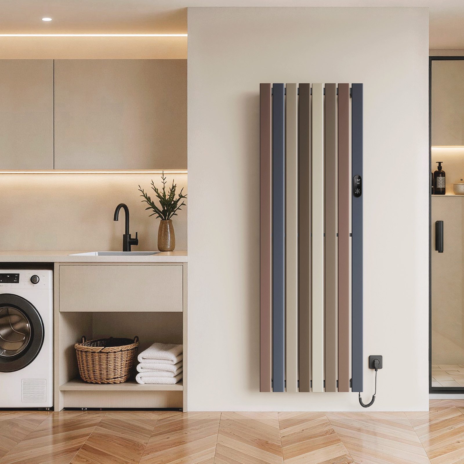 EMKE Elektrischer Badheizkörper Elektroheizkörper mit Thermostat, Smart Home, elektrische Heizung, Elektrischer Heizkörper zur Wandmontage, 7–30 °C, programmierbar