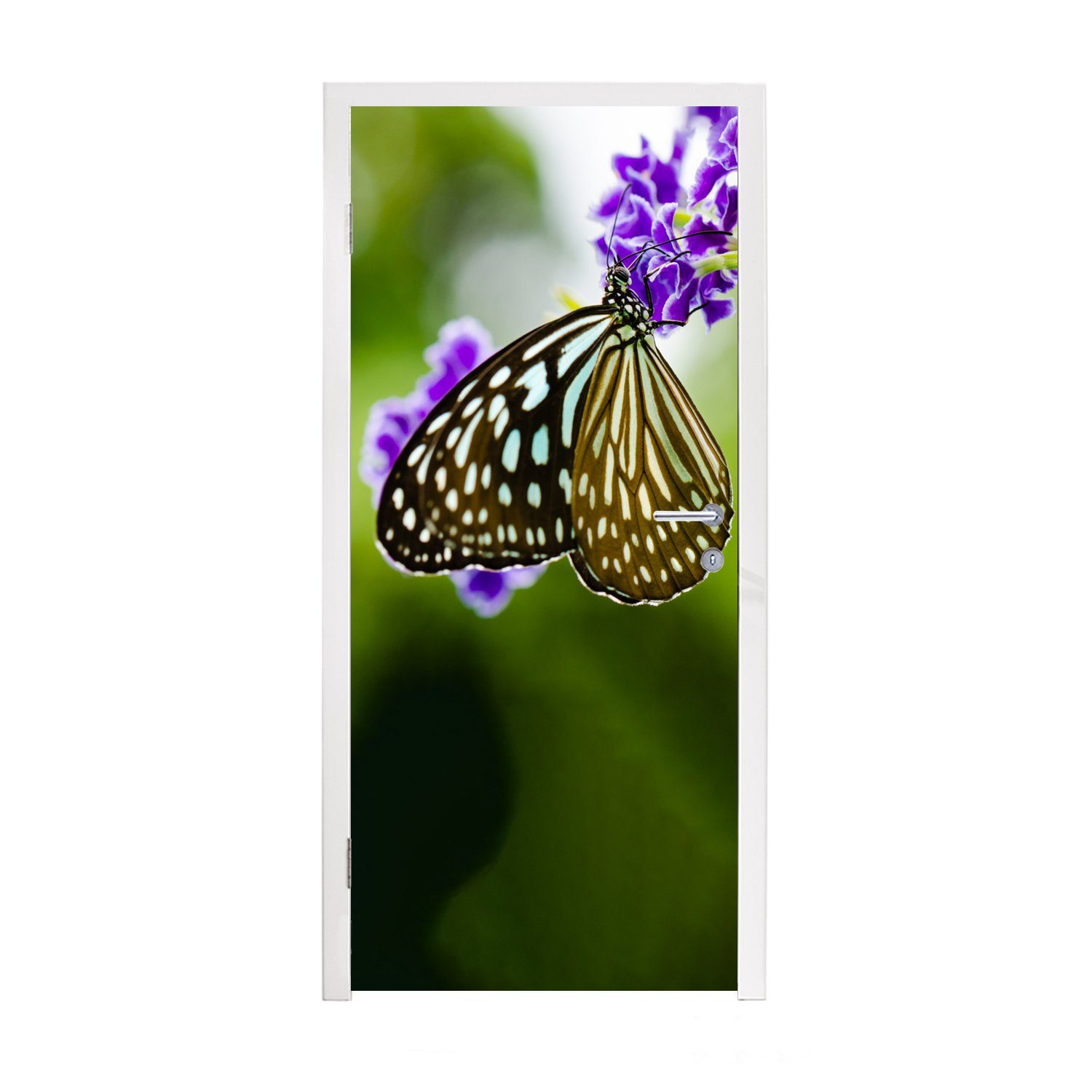 MuchoWow Türtapete Lavendel - Schmetterling - Botanisch, Matt, bedruckt, (1 St), Fototapete für Tür, Türaufkleber, 75x205 cm