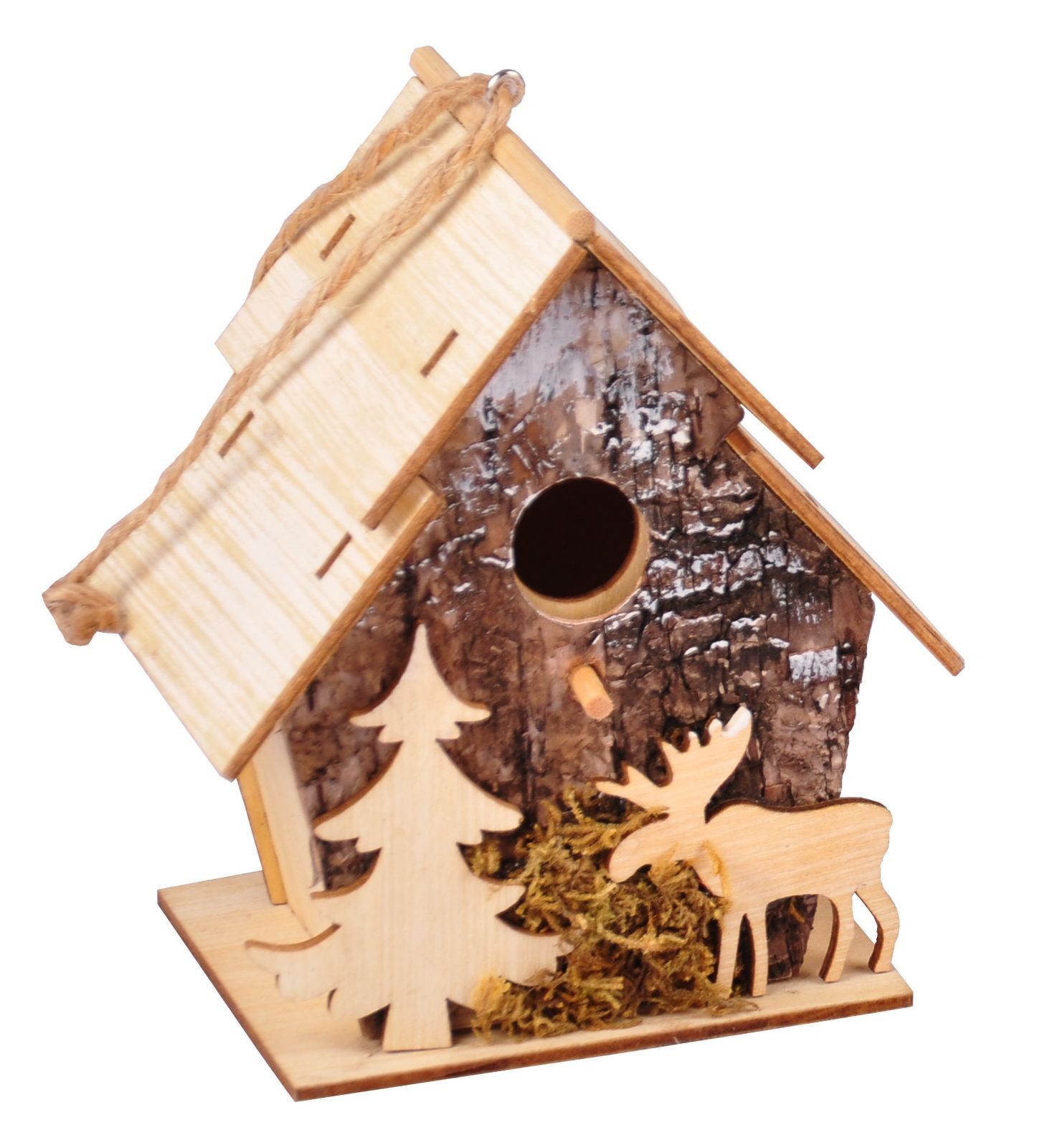 Dekohänger Weihnachts-Vogelhäuschen zum Aufhängen Tanne Elch Nistkasten Vogelhaus