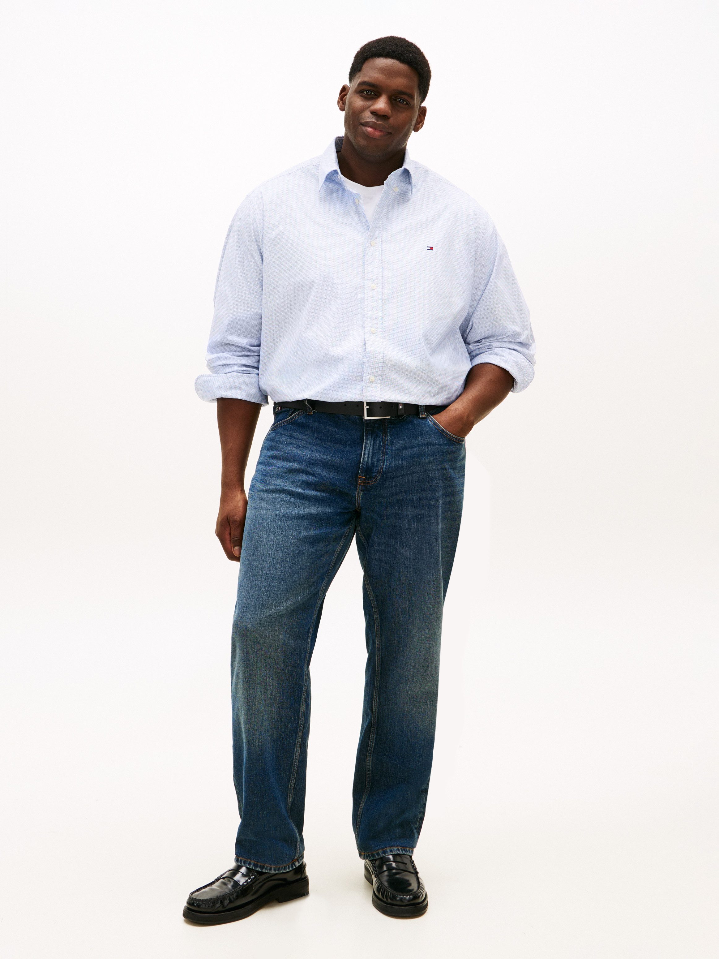 Tommy Hilfiger Big & Tall Langarmhemd BT - FLEX POP FAKESOLID regular fit, Button-down-Kragen, Große Größen