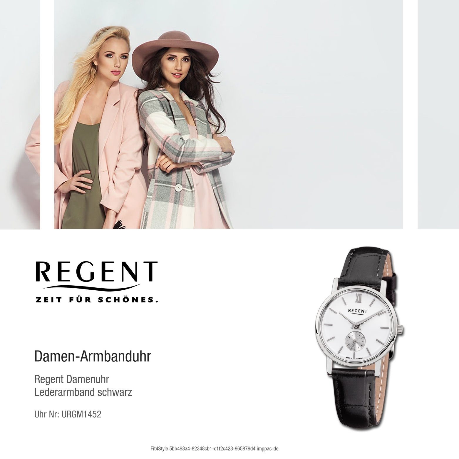rund, (ca. klein Damen schwarz Armbanduhr Analog, Quarzuhr Regent 27mm), Damen-Armbanduhr Lederarmband Regent
