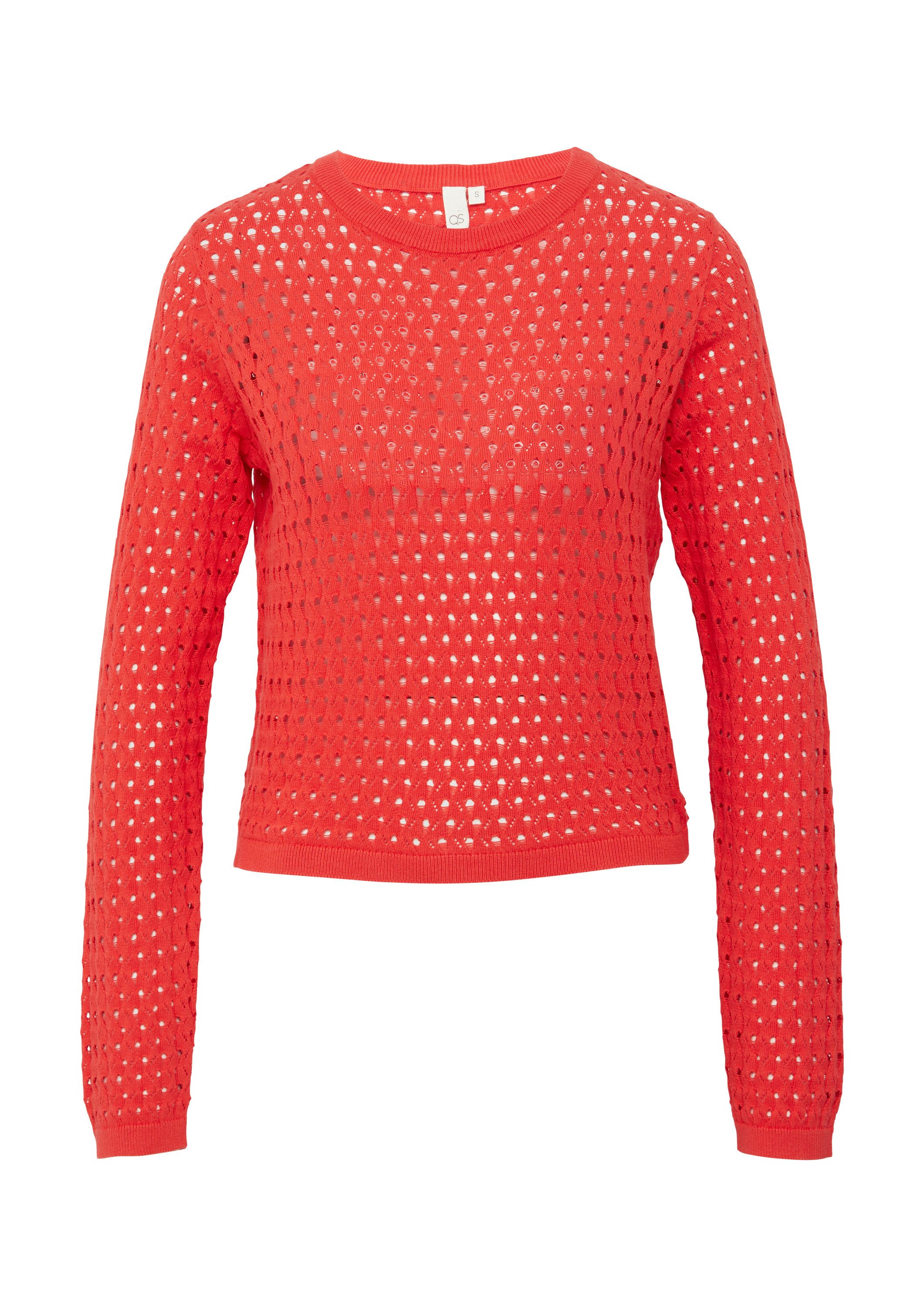 QS Langarmshirt T-Shirt Leichter Baumwollpullover mit Ajourmuster