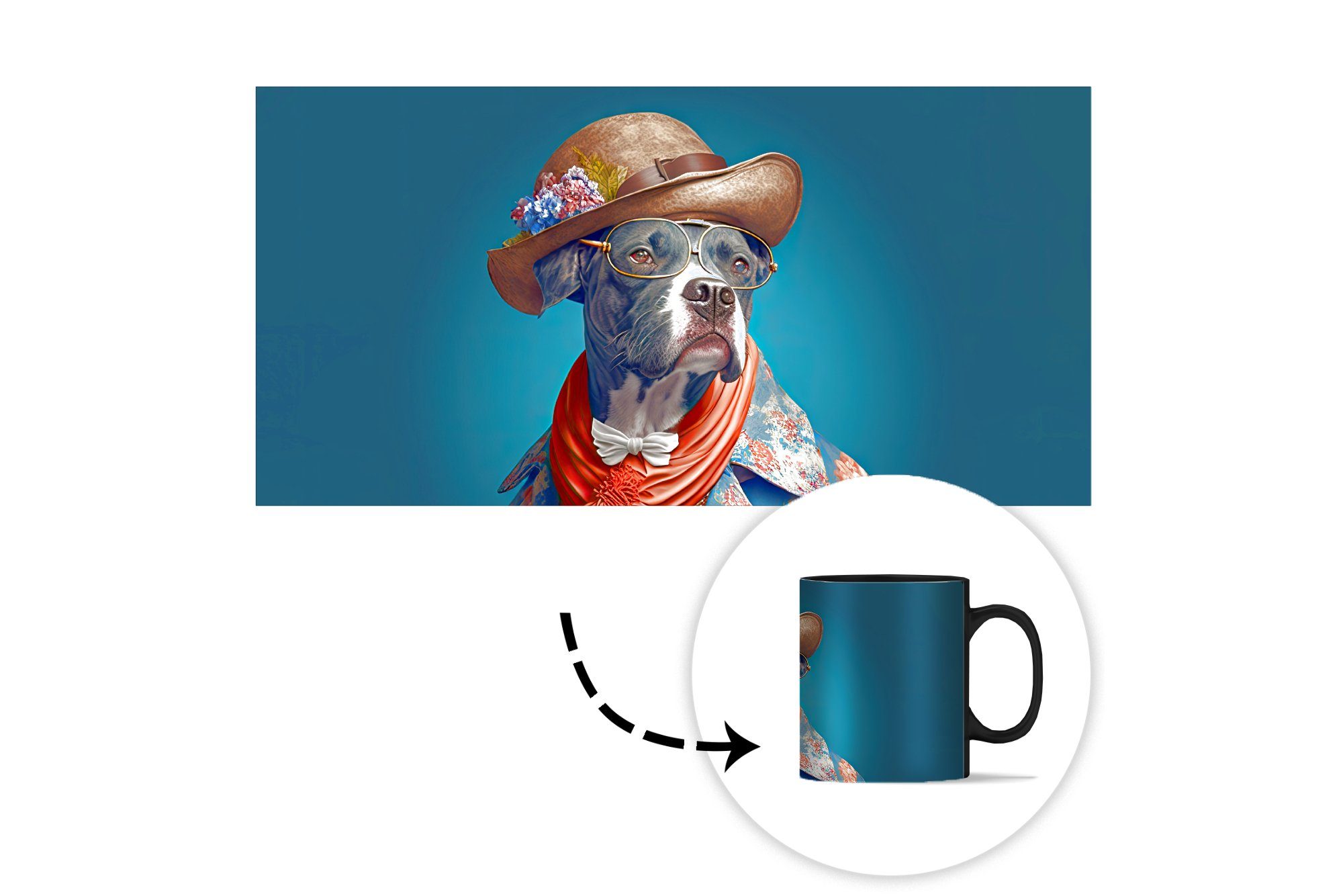 Farbwechsel, Teetasse, Jacke Geschenk Hut Zaubertasse, MuchoWow Hund Tasse Kaffeetassen, - - - Blau, Blumen - Keramik,