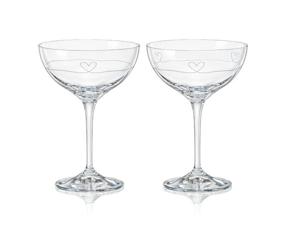 Crystalex Champagnerglas DIAMOND HEART Sektschale Coupe Kristallgläser 210 ml 2er Set, Kristallglas