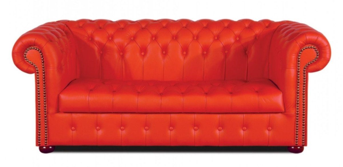 Casa Padrino Chesterfield-Sofa Chesterfield Echtleder 3er Sofa Rot 200 x 90 x H. 78 cm - Luxus Wohnzimmermöbel | Chesterfield-Sofas