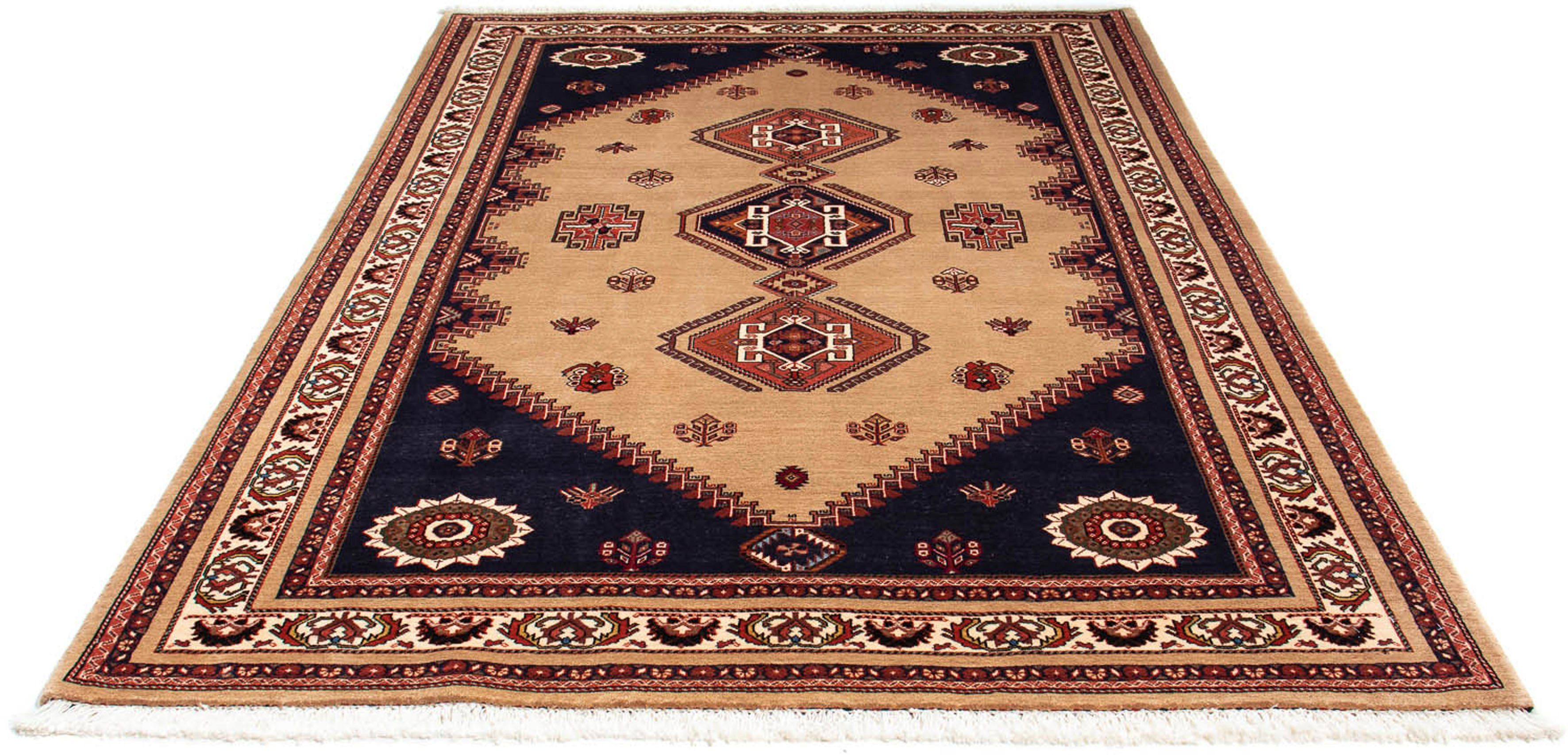 Orientteppich Perser - Nomadic - 246 x 174 cm - hellbraun, morgenland, rechteckig, Höhe: 10 mm, Wohnzimmer, Handgeknüpft, Einzelstück mit Zertifikat