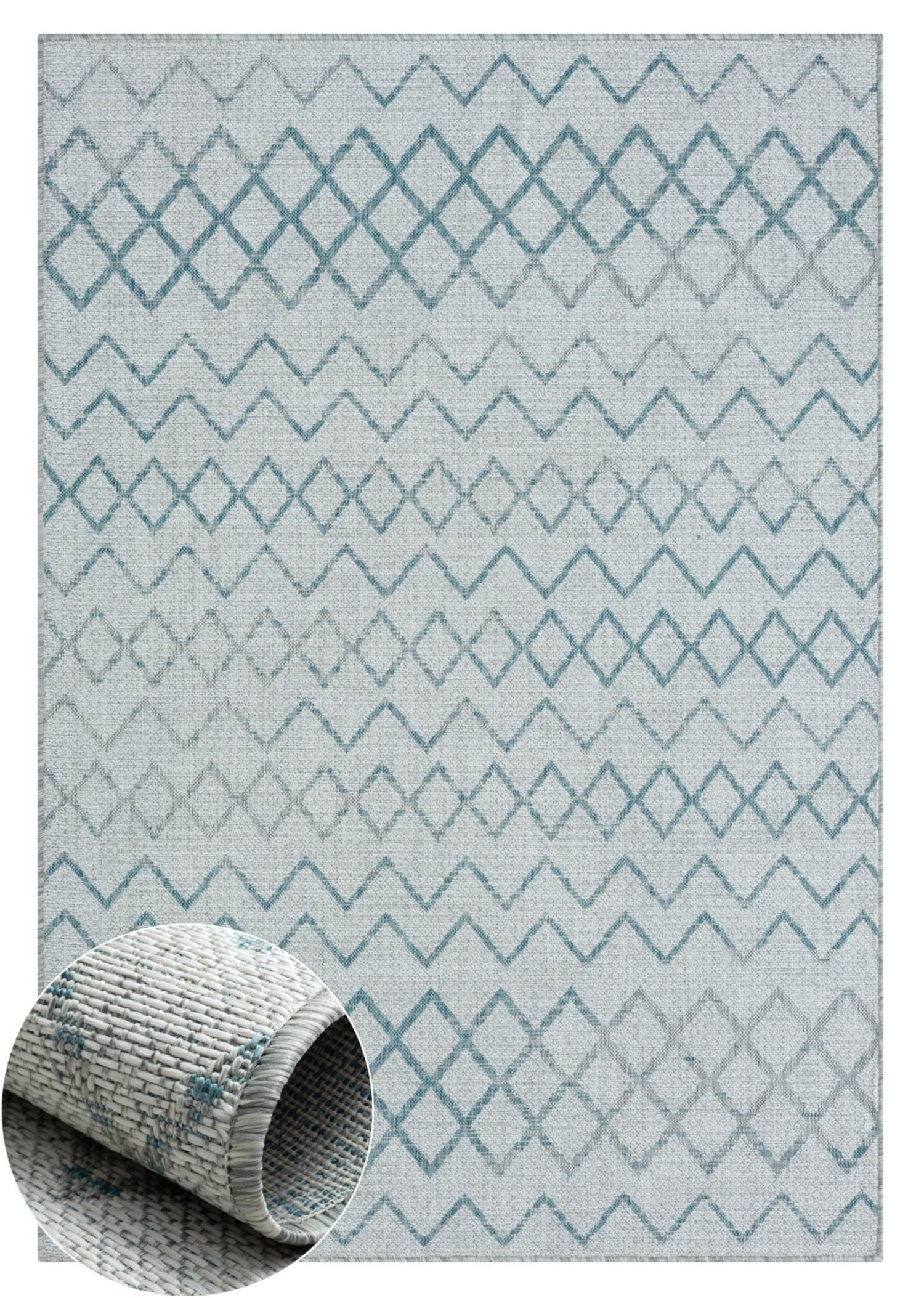 Wohnando Teppich MY-RUG Outdoor-Teppich "Lumina" 150x80 cm, grau, rechteckig, Höhe: 6 mm, mit verspieltem Muster, Gemütlichkeit für deinen Garten und Balkon