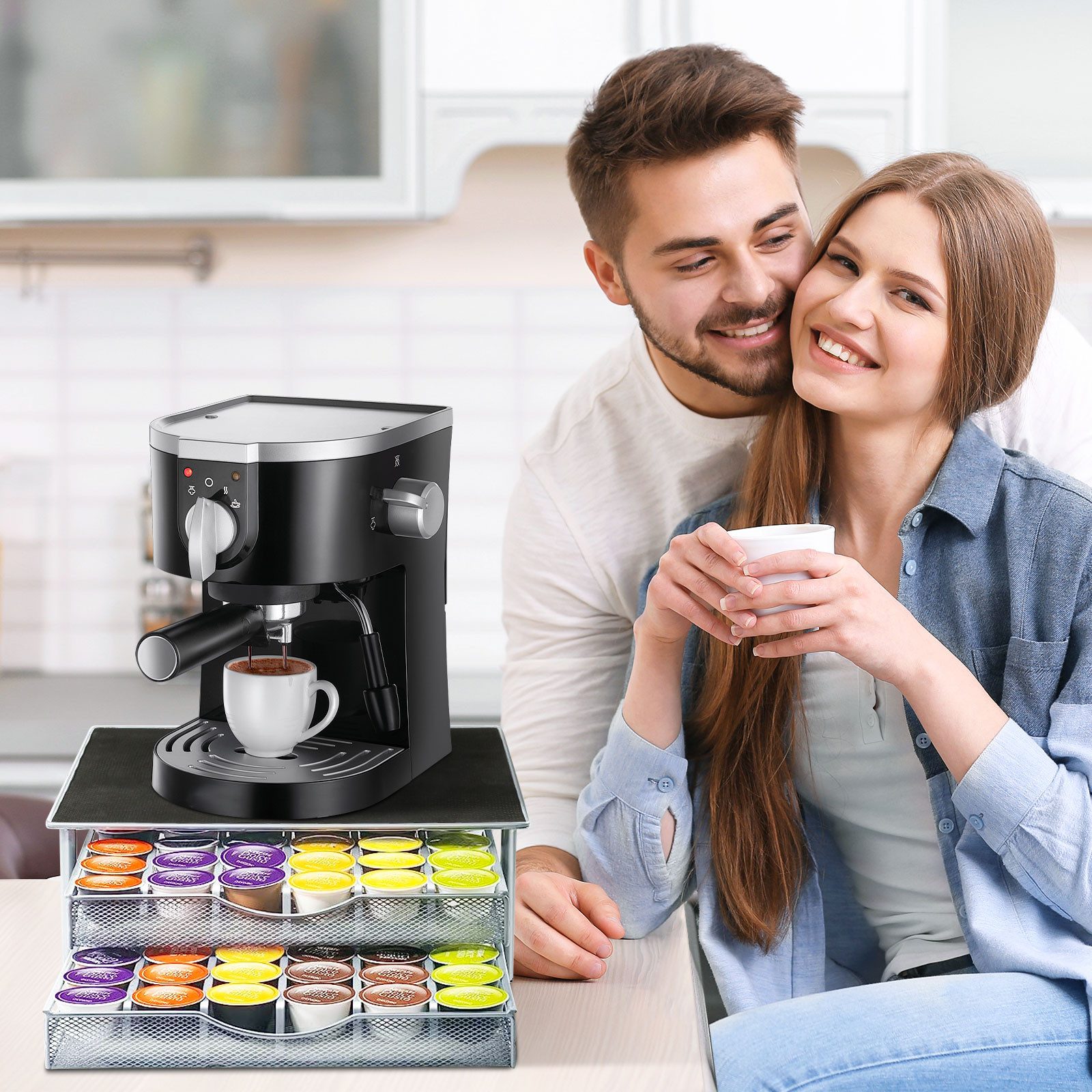 JEOBEST Kapselspender Kapselhalter Schublade für 72x Vertuo Nespresso Kaffeekapselbox, Aufbewahrung mit 2x Schublade, Tolle Geschenkoption