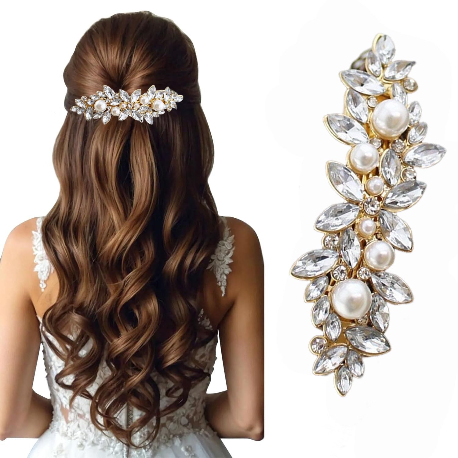 Zaewry Haarspange Strass Haarspangen mit Perle, Braut Haarschmuck für Frauen, Funkelnde Kristall Haarnadeln, Ausgefallene Blumen Haarspangen, für Hochzeit, Braut, Langes und kurzes Haar.