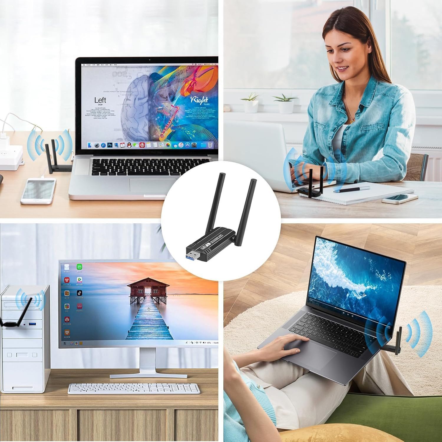 kowdom WLAN-Stick WLAN USB Stick 1300Mbps Dual Band 5dBi Antenne für PC Laptop, 1300Mbit/s, Dual Band, USB 3.0, 5dBi Antenne – Bild 5 von 5