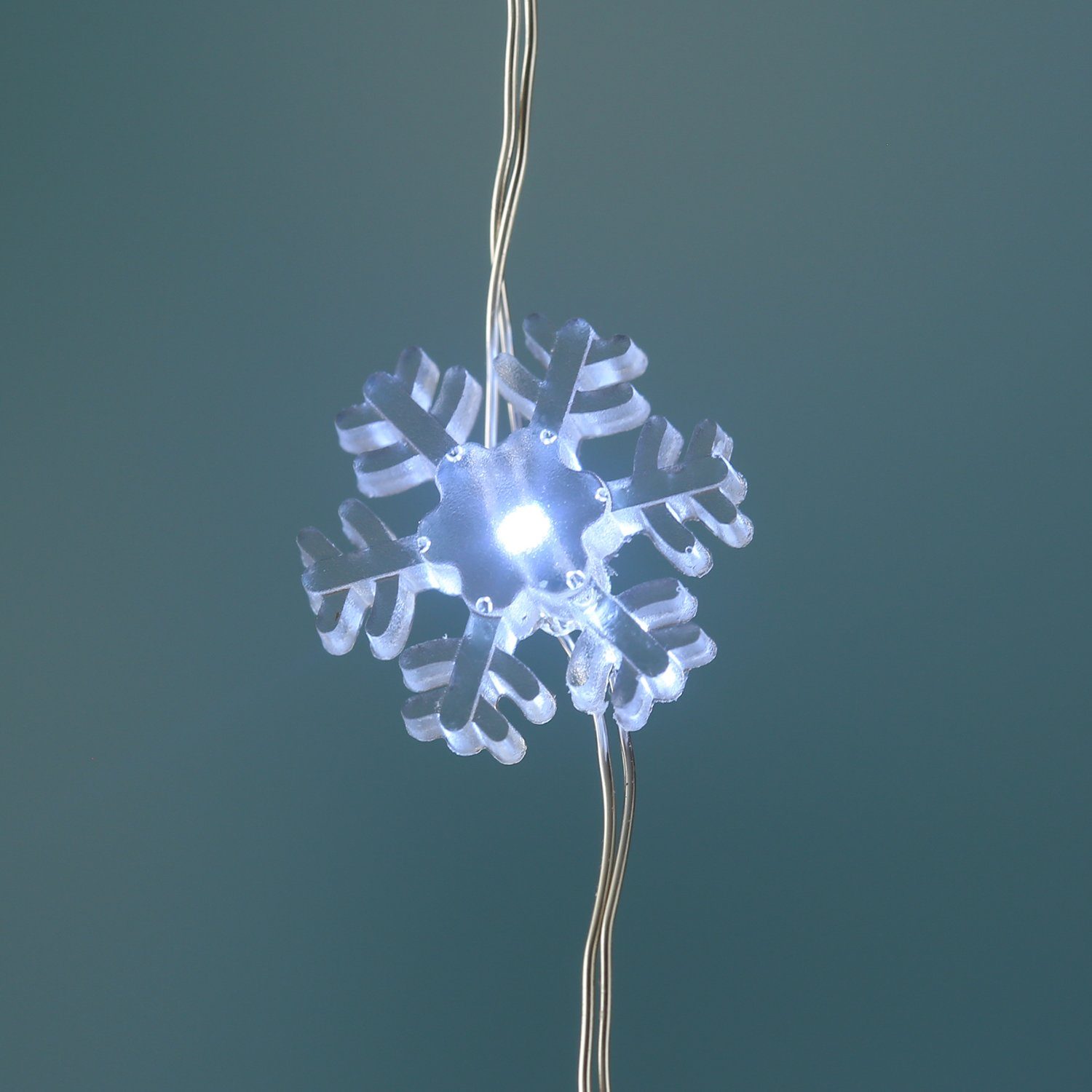 20-flammig Schneeflocken MARELIDA LED-Lichterkette Eisblume Timer Weihnachtsdeko, Draht 0,95m 20LED