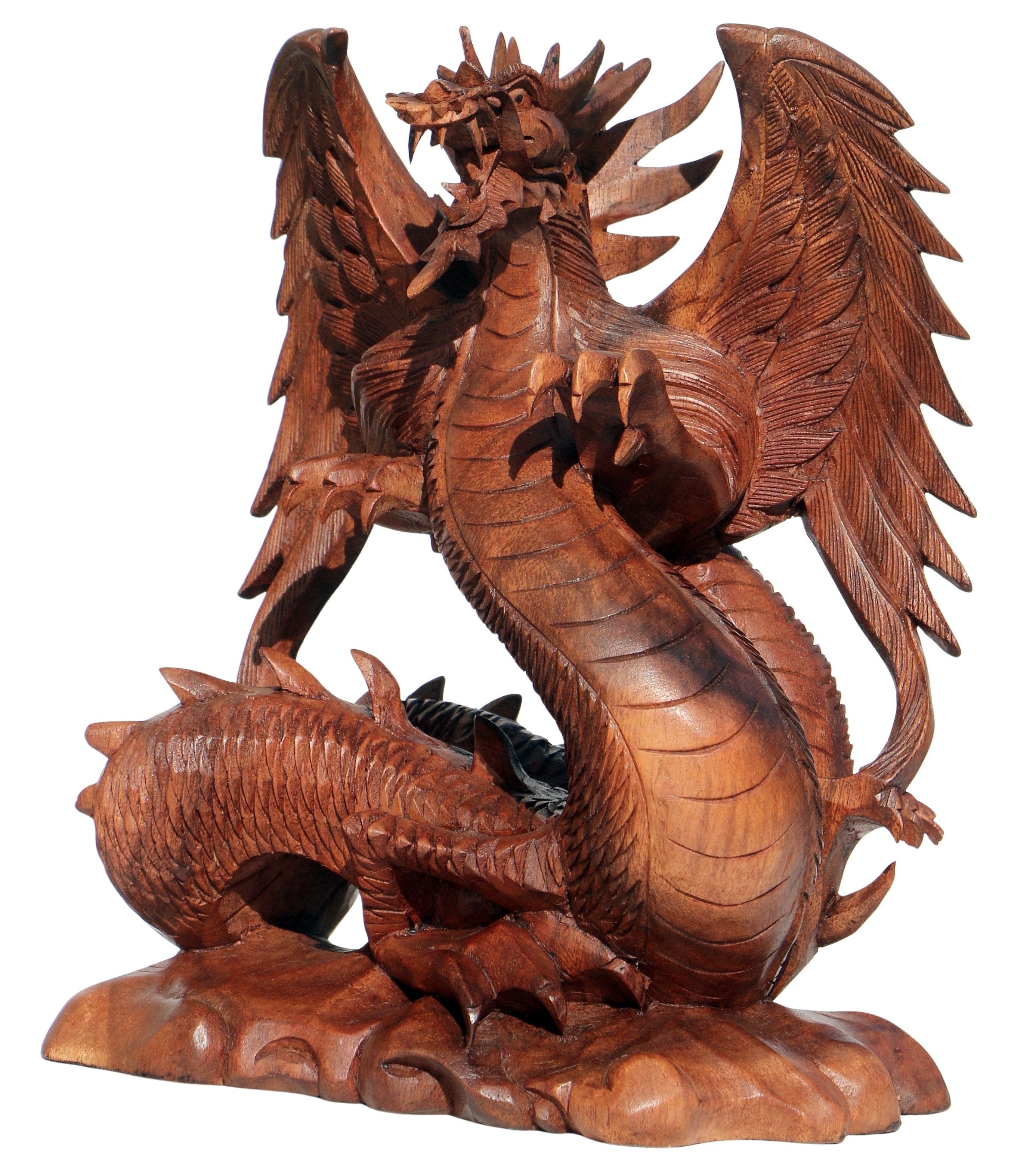 Wogeka Tierfigur chinesischer Drache Holz Figur Dekoration Asien Tier