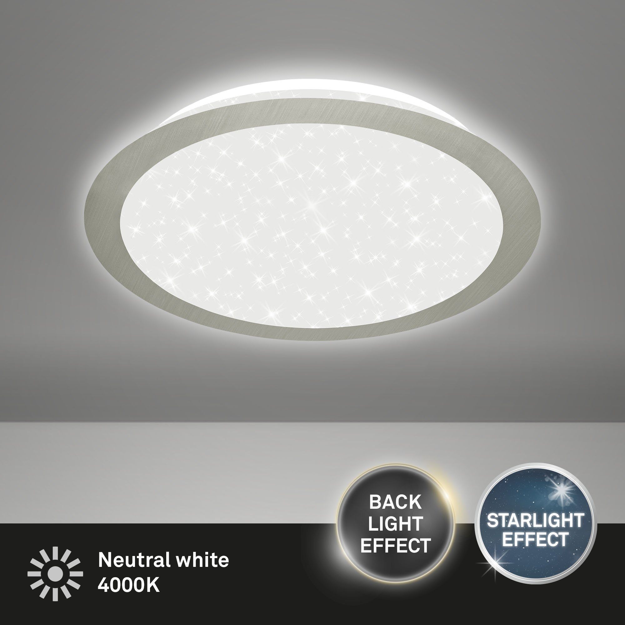 31 cm Backlighteffekt, fest mit Sternendekor, LED Leuchten LED Briloner mit matt-nickel, 3088-012, verbaut, Deckenleuchte