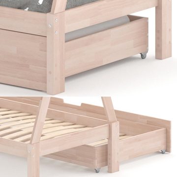 VitaliSpa® Kinderbett Kinderhausbett Umbau 90x200cm TIPI Natur Bettschublade
