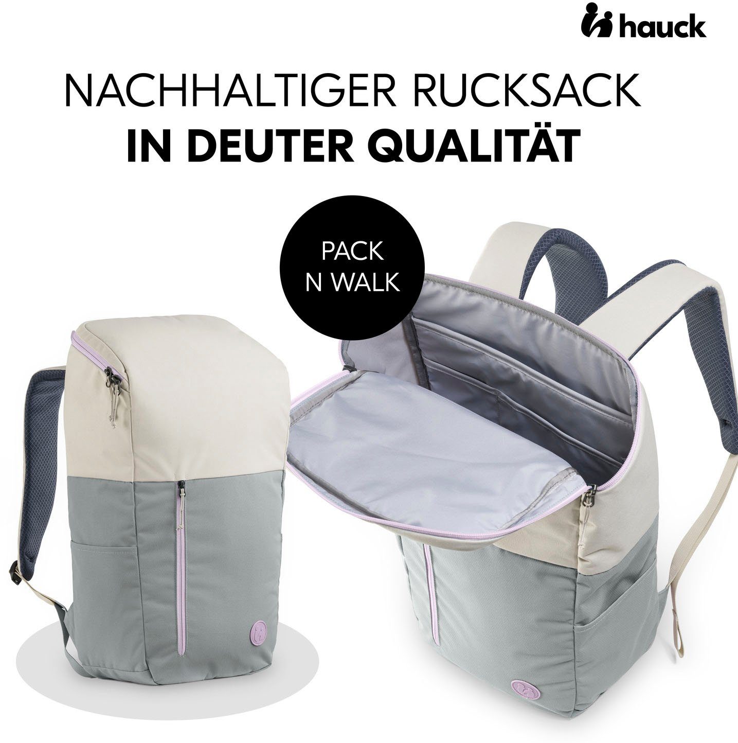 Hauck recyceltem Pack N Walk, Wickelrucksack Material beige-Sage, aus
