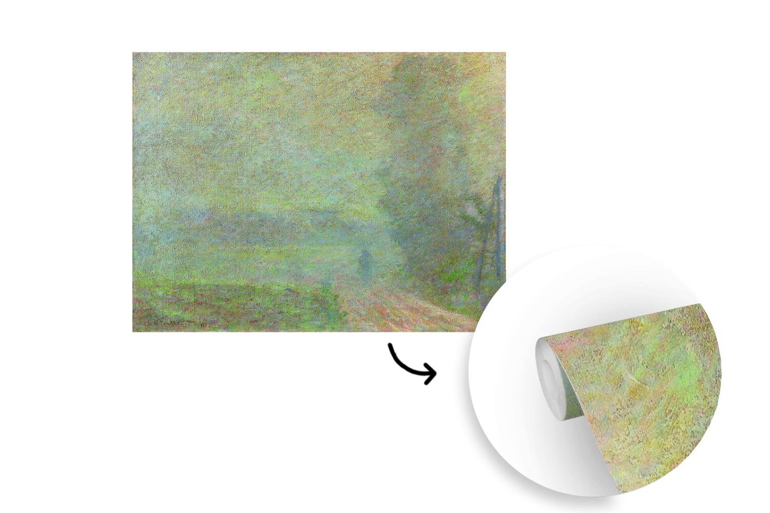 Wohnzimmer - Monet, (5 Claude Gemälde Fototapete bedruckt, Küche, Vliestapete von St), Nebel Fototapete MuchoWow für Matt, im Weg Schlafzimmer