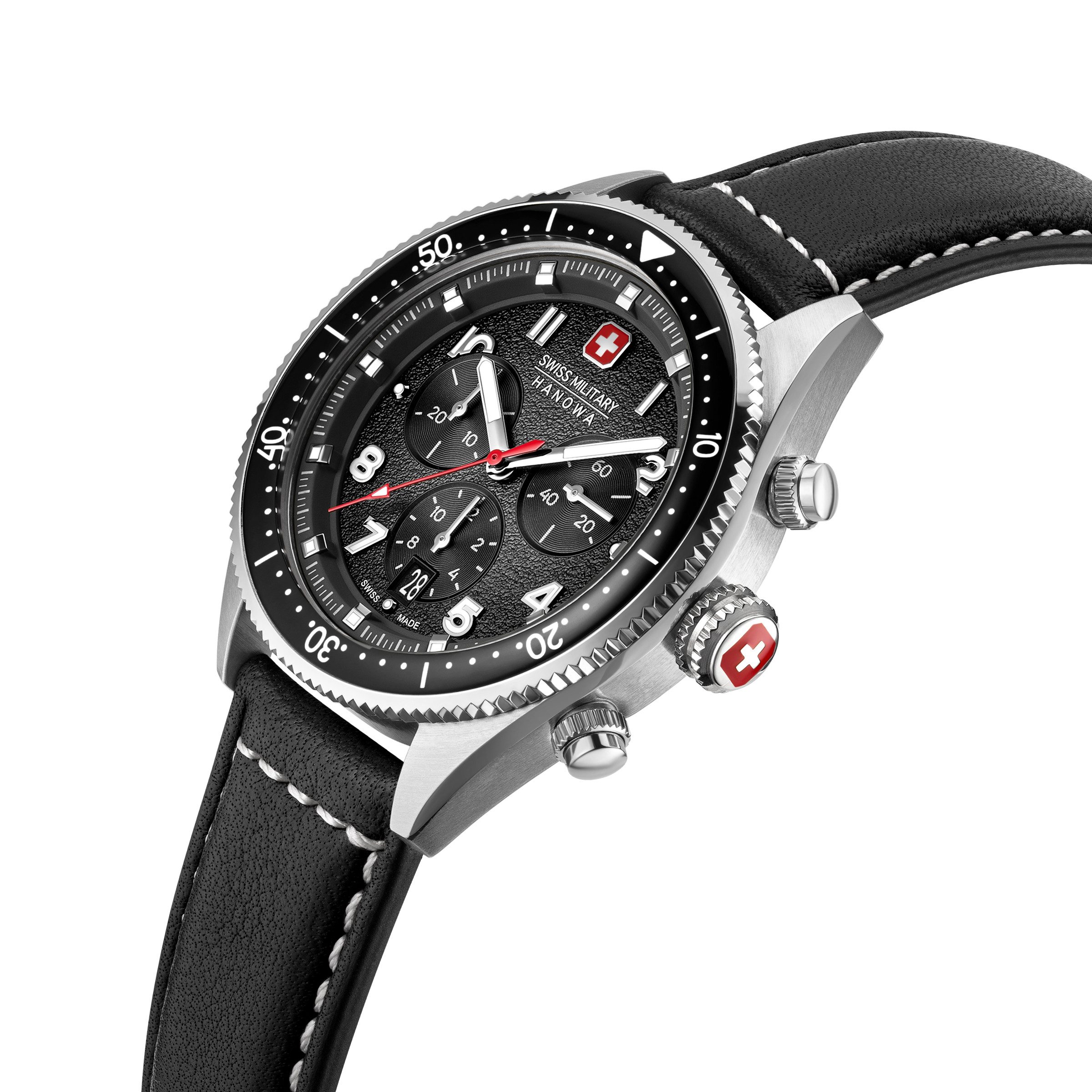 Swiss Military Hanowa Chronograph Greyhound Chrono SMWGC0003801, Quarzuhr, Armbanduhr, Herrenuhr, Swiss Made, Lederarmband, analog, Tag