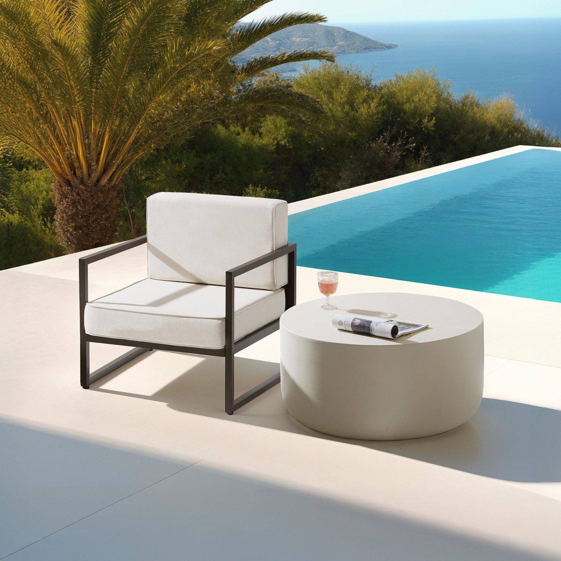 tectake Gartenstuhl Balkonstuhl, Dicke Sitzpolster, 120 kg Belastbarkeit, 74 x 78 x 85 (Terrassenstuhl Comosa für Außen in Braun/Beige, 1 St), höhenverstellbar, Stahlgestell, wasserabweisende Polyesterbezüge