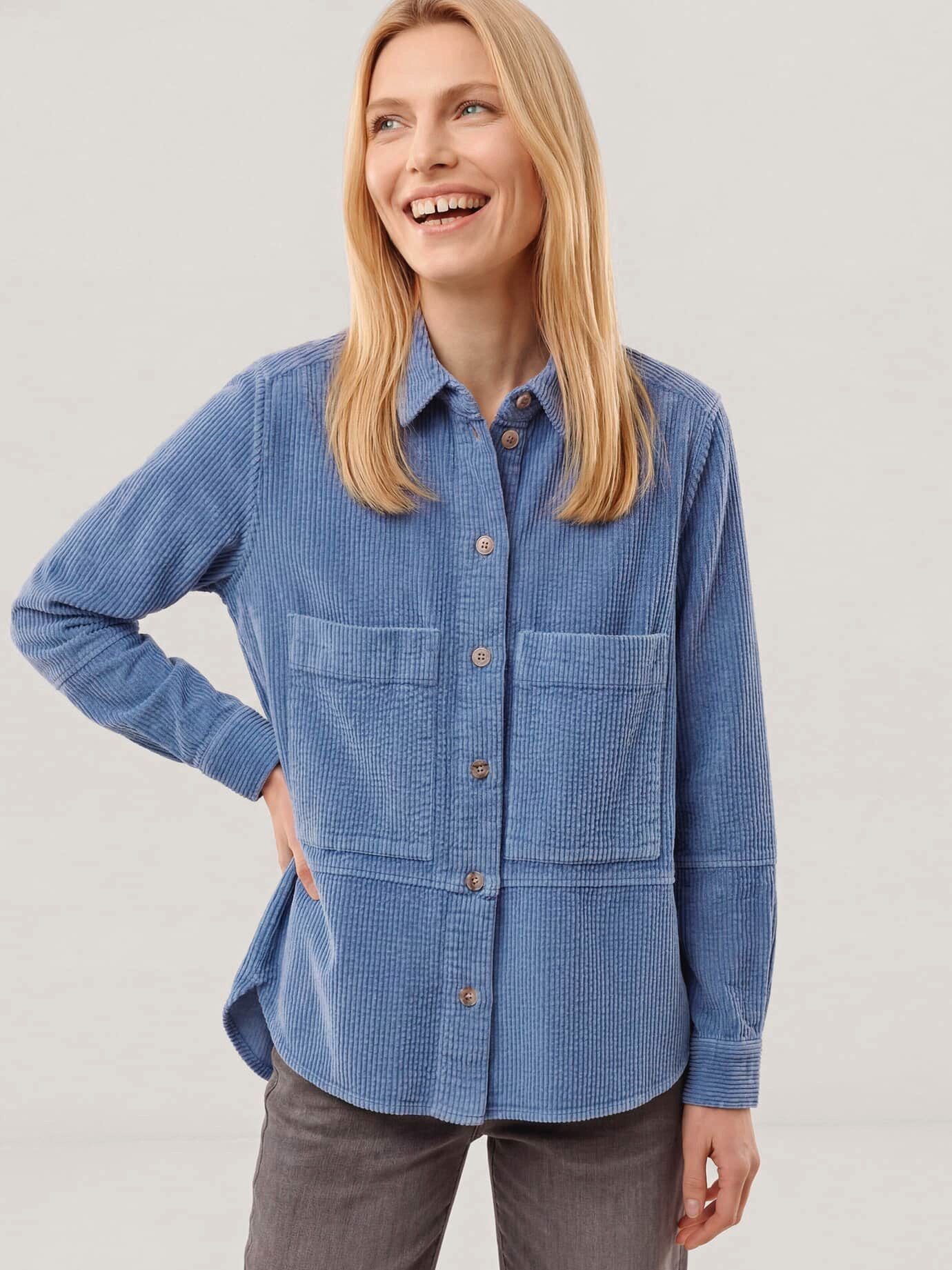 Walbusch Blusenjacke Damen Blusenjacke aus Strukturcord Blusenkragen Langarm, modern, pflegeleicht, atmungsaktiv, wärmend
