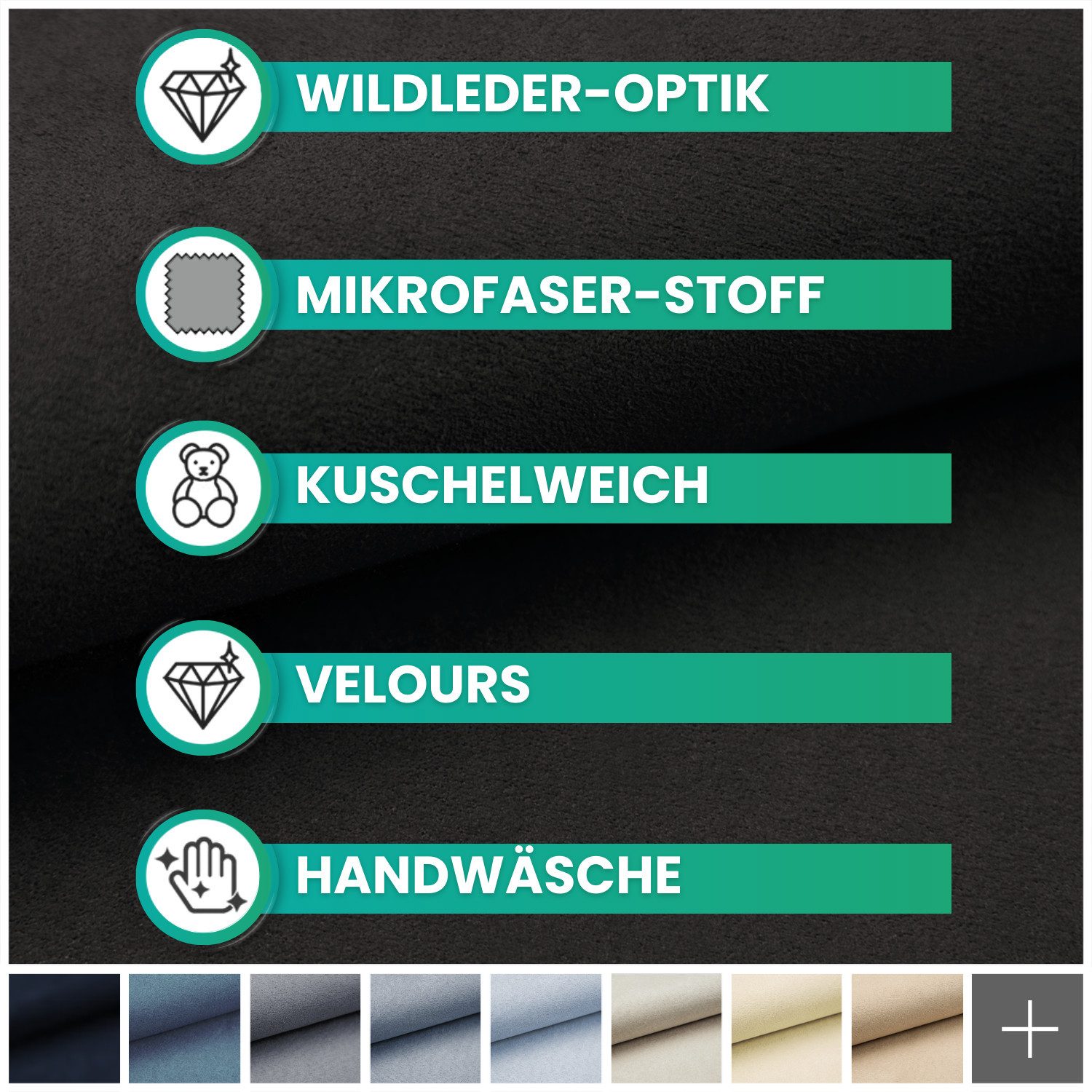 novely® Stoff ALPEN Polsterstoff im Wildleder-Look - Velours-Microfaser-Möbelstoff, Robust, Wasserfest, Samtweich, Meterware, 1lfm