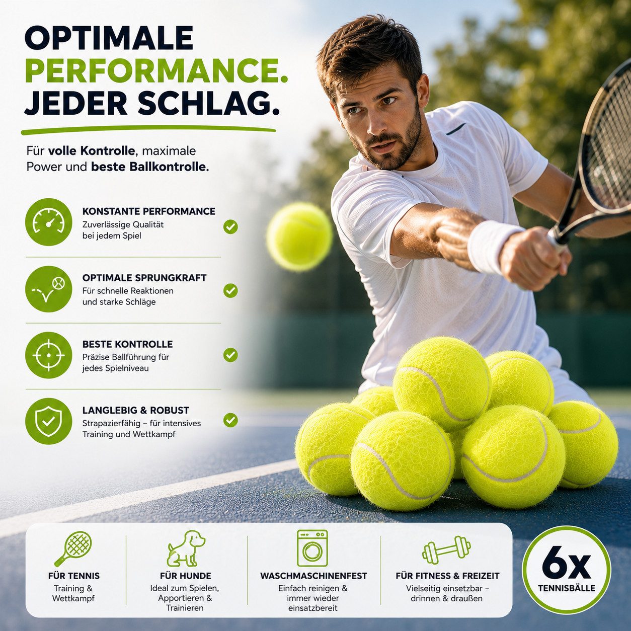 Sportyfits® Tennisball 6x Tennisbälle Sport & Tennis - Training und Wettkampf (6er Set, 6-St., 6x Tennisball)