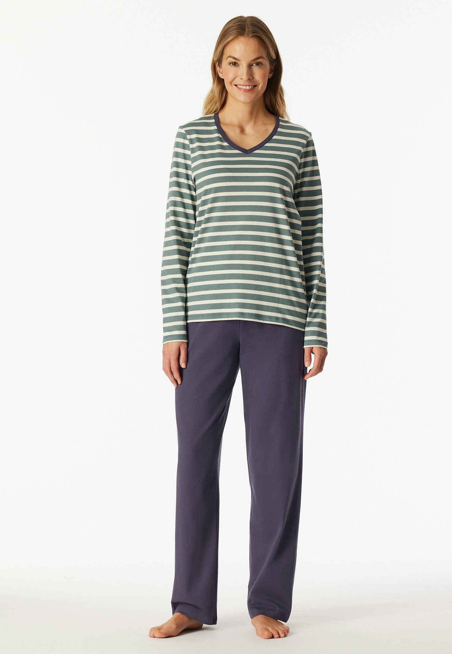 Schiesser Schlafanzug Casual Essentials (2 tlg) Baumwolle, V-Ausschnitt, la günstig online kaufen