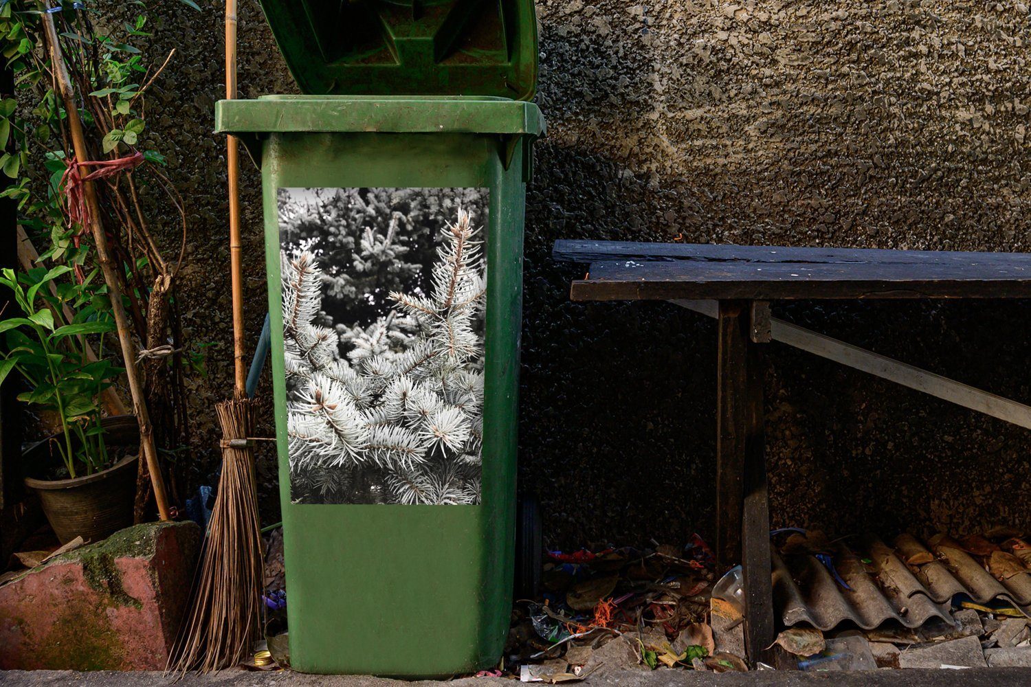 MuchoWow Mülleimer-aufkleber, - - (1 Baum Wandsticker Winter Container, Äste Mülltonne, Sticker, Abfalbehälter St),