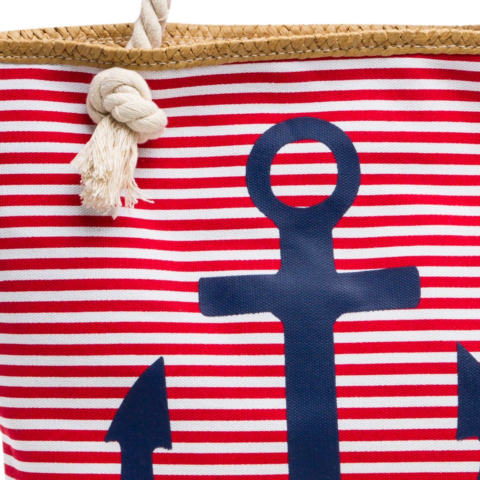 Reißverschluss / Streifen Strandtasche Damen Shopper maritimen Muster TS1040 mit rot Strandtasche dunkelblau Caspar ANKER und -