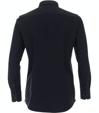 VENTI Businesshemd Jerseyhemd - Modern Fit - Langarm - Einfarbig - Blau mit Stretch