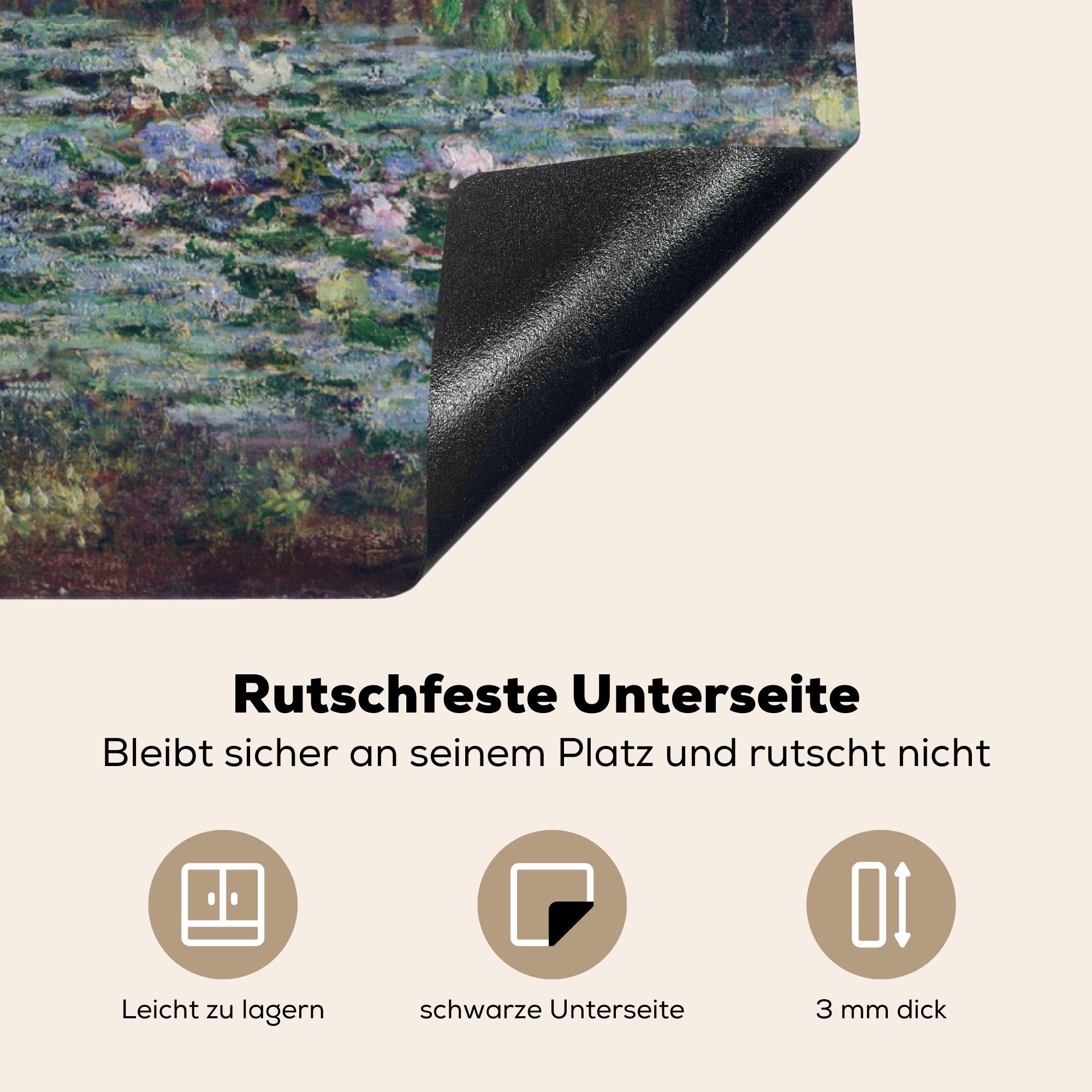 MuchoWow Herdblende-/Abdeckplatte Der Seerosenteich Ceranfeldabdeckung, von für (1 küche cm, Claude 78x78 Gemälde - Monet, Arbeitsplatte Vinyl, tlg)