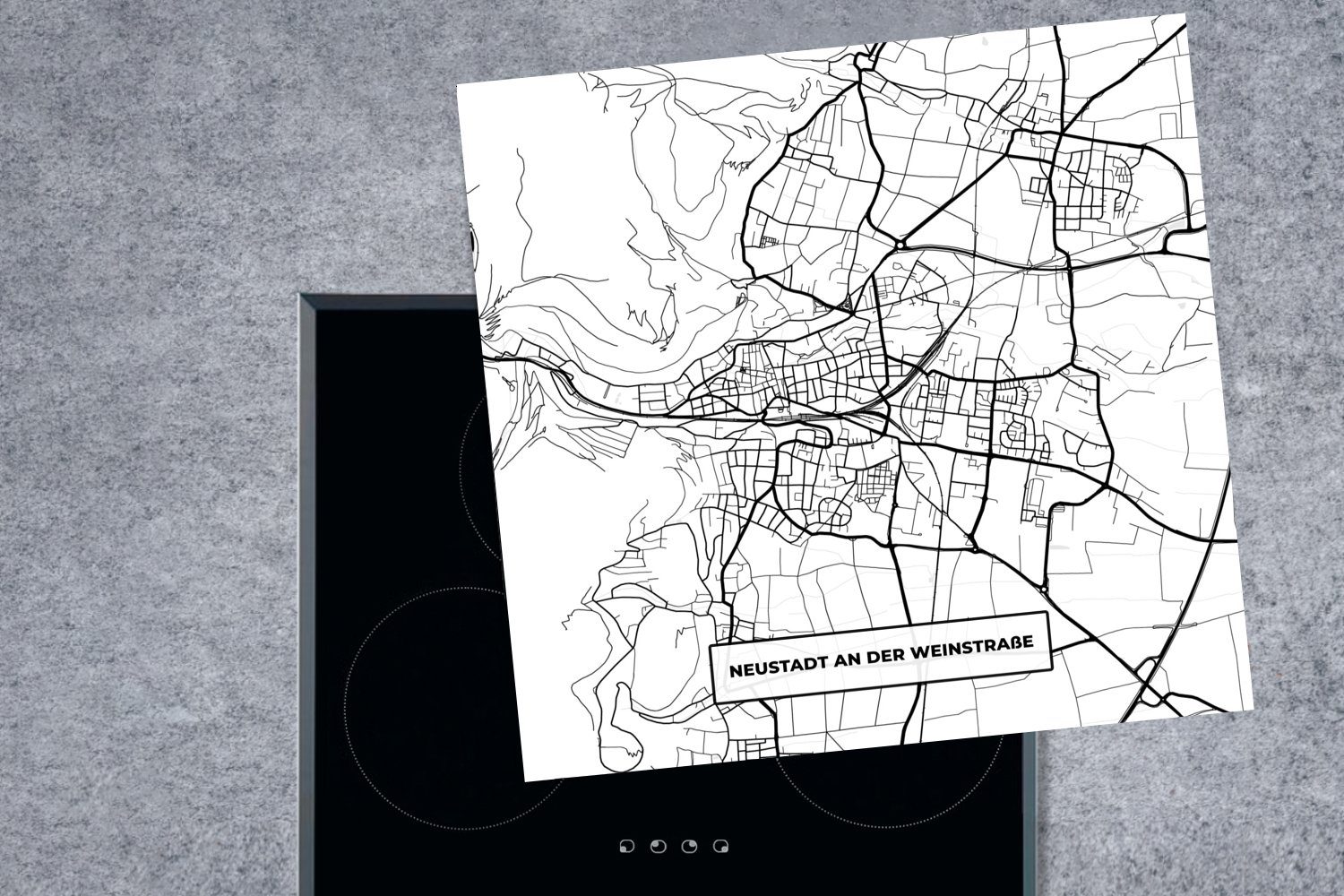 MuchoWow - tlg), Herdblende-/Abdeckplatte - küche Arbeitsplatte der 78x78 (1 Stadtplan, Vinyl, Neustadt Ceranfeldabdeckung, an Weinstraße cm, für Karte