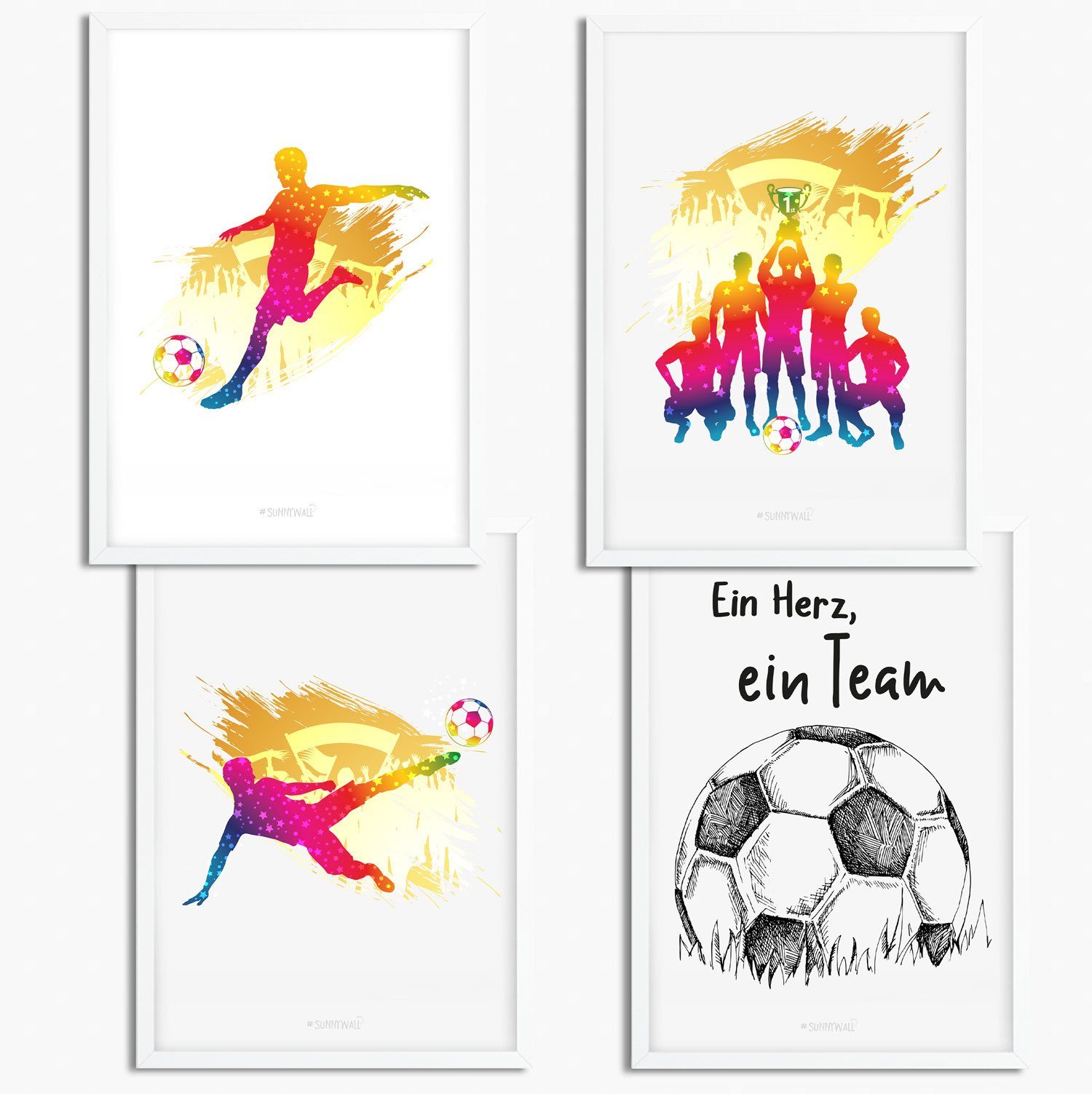 Sunnywall Poster Poster Kinderzimmer Fussball (4er Set), Fussball (Set)