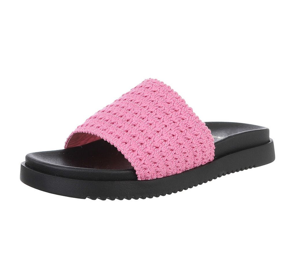 Ital-Design Moderne Damen Sandalen mit geflochtenem Obermaterial Pantolette (89372618) Flach Pantoletten in Pink