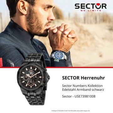 Sector Chronograph Sector Herren Armbanduhr Chrono, (Chronograph), Herren Armbanduhr rund, groß (43mm) Edelstahlarmband schwarz, Fashion