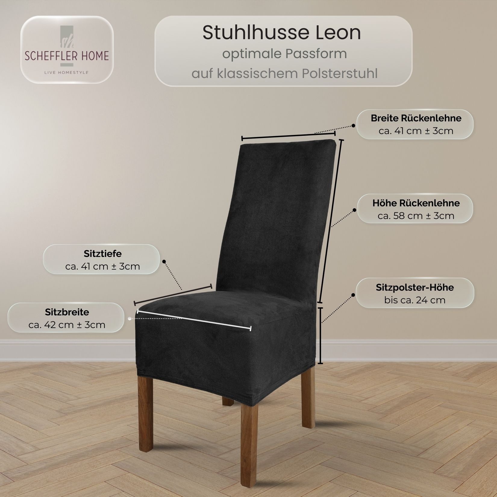 sh SCHEFFLER-HOME LIVE HOMESTYLE Stuhlhusse Leon Stoff Veltara, Premium-Microfaser Veltara in edler Wildleder-Optik – Bild 2 von 5