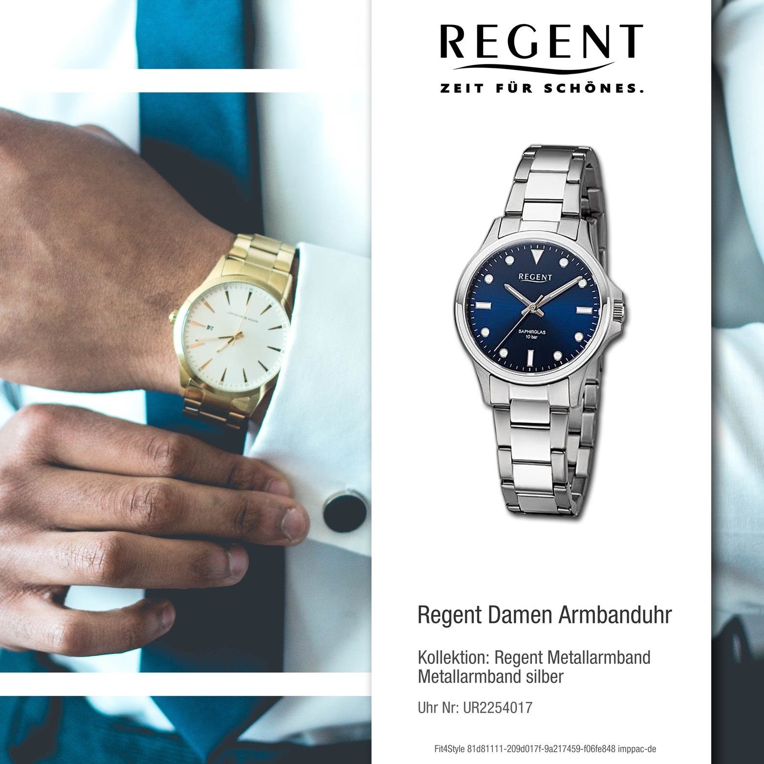 Regent Quarzuhr 32mm) Analog, groß Regent Damen Gehäuse, Metallarmband Armbanduhr silber, (ca. extra rundes Damenuhr