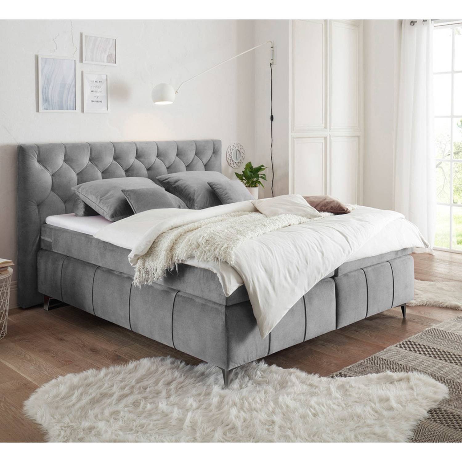 Boxspringbett LOMADOX Boxspringbetten, 180x200 cm PETARE-09 in der modernen Farbe Grau und Härtegrad H2