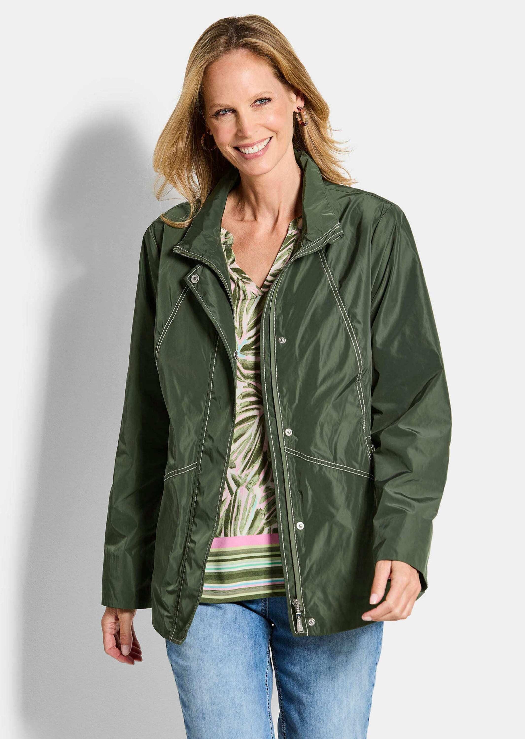 GOLDNER Outdoorjacke Outdoor-Jacke mit Kontrastnähten Regenjacke mit Stehkragen, Reißverschluss, Knopfleiste und Langarm