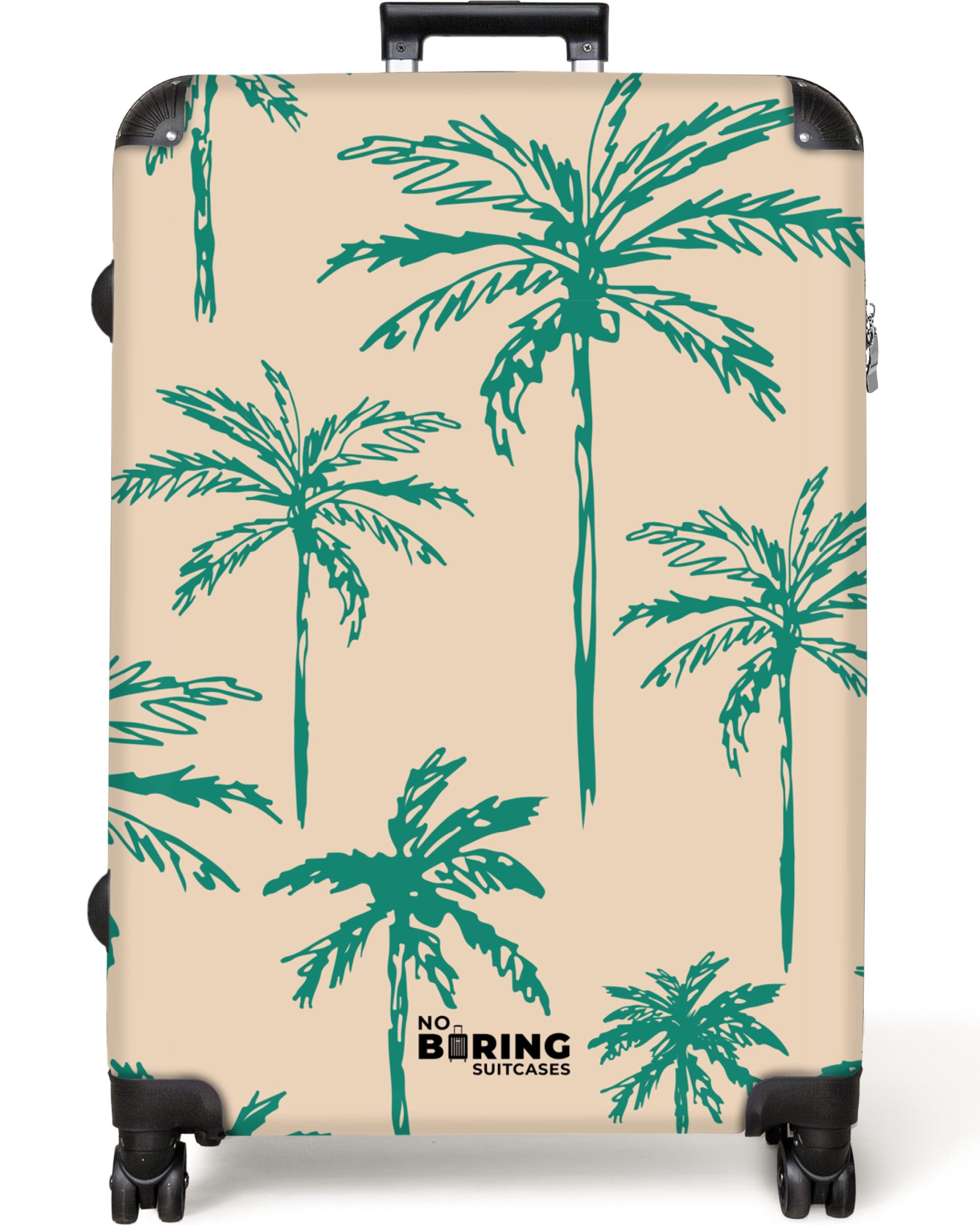NoBoringSuitcases.com© Hartschalen-Trolley Beige mit grünem Palmendruck günstig online kaufen