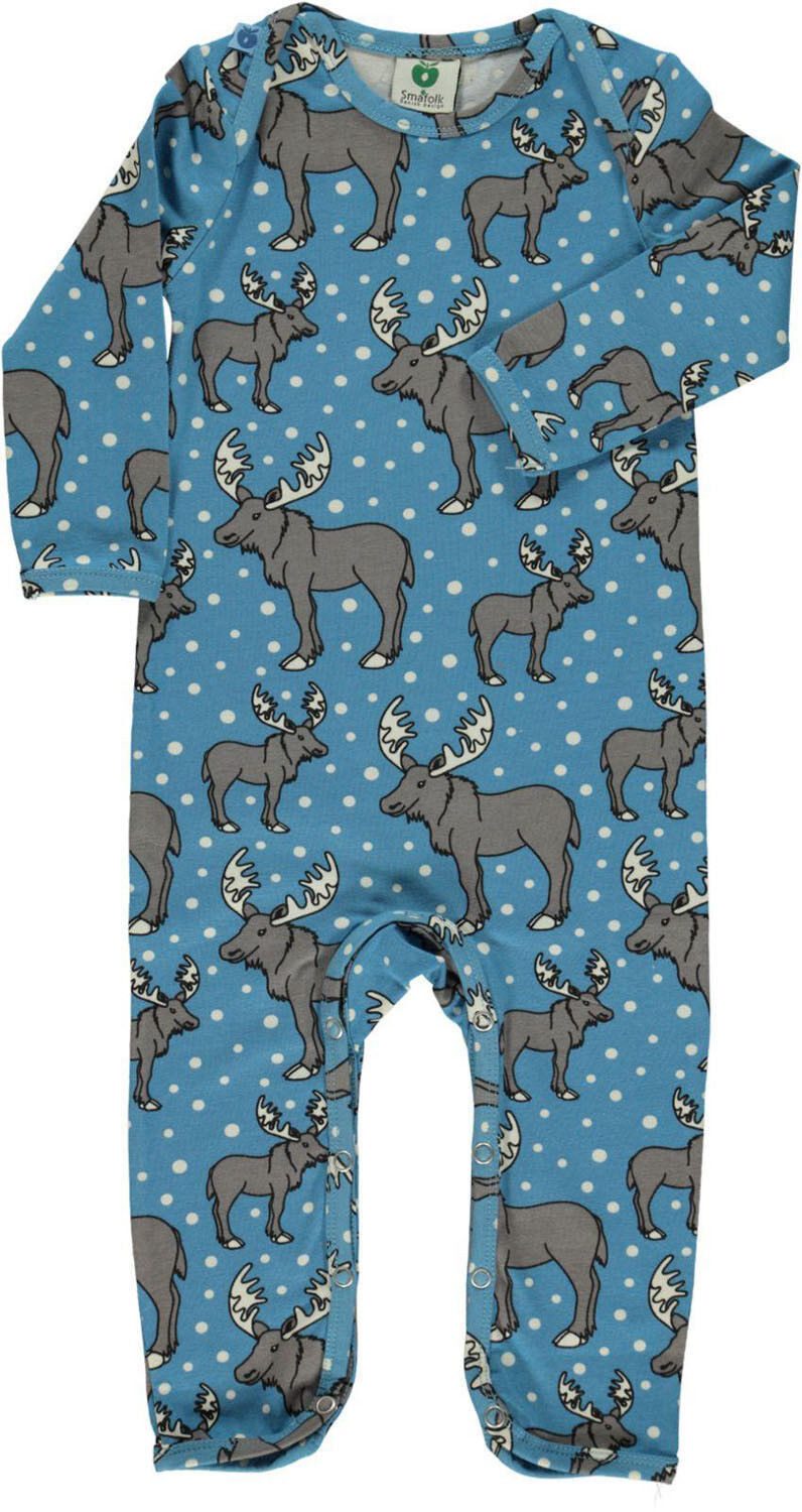 Overall SMAFOLK Anzug Baby Jumpsuit Bodysuit blau allover Elch Winterlich