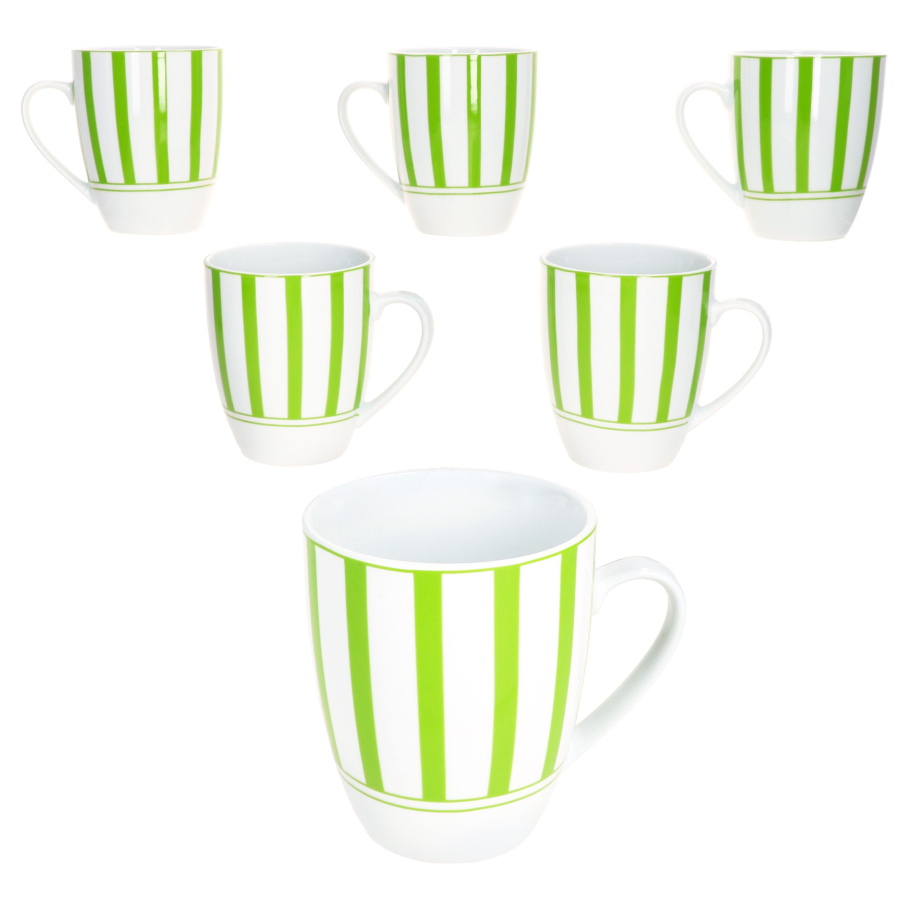Becher Split grün 6er Set Kaffeebecher 300ml Porzellan-Tasse 6 Pers Streifen