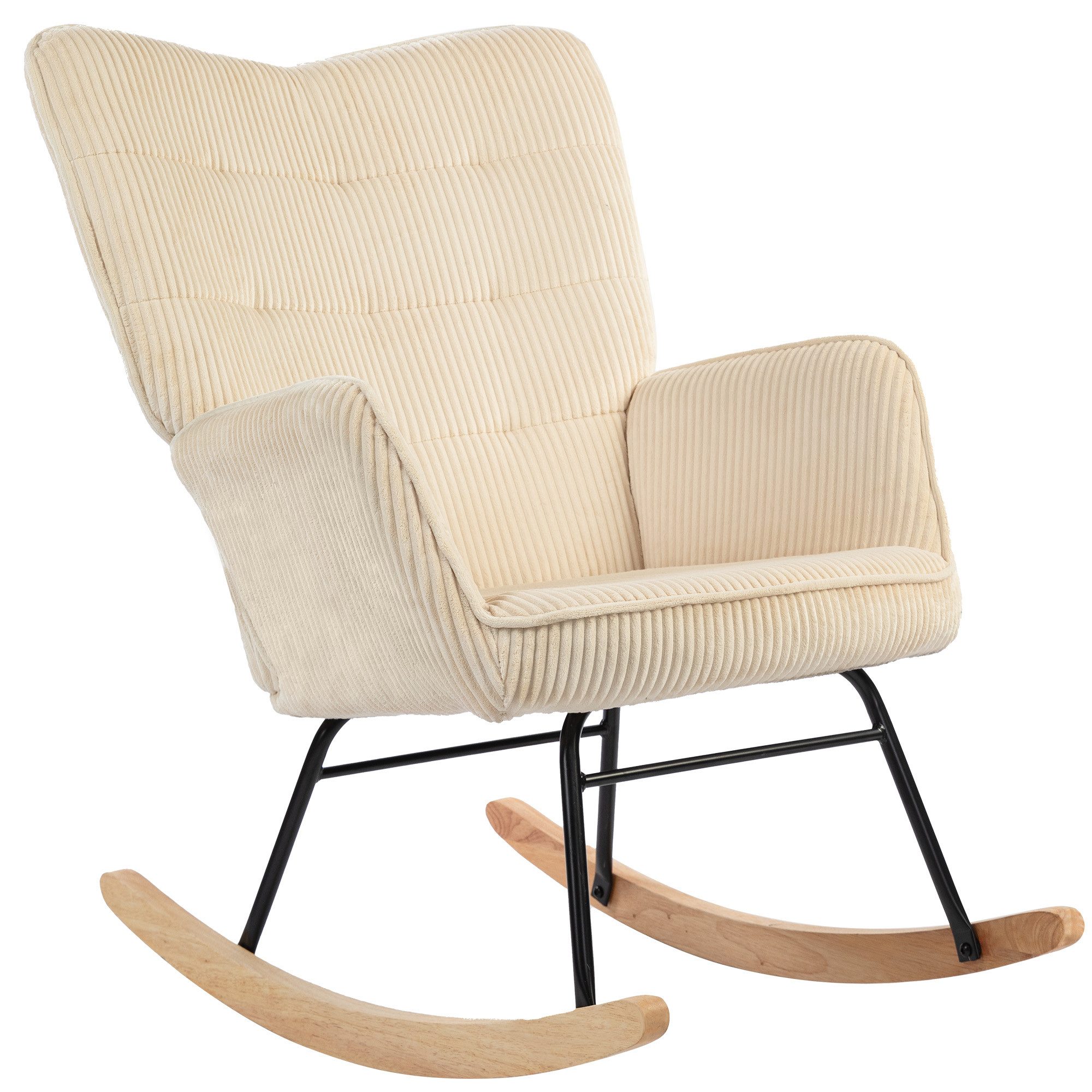MODFU Schaukelstuhl Schaukelsessel,Relaxsessel mit Kordoptik (Schaukelstuhl mit Kord-Polsterung, Holzkufen & Armlehnen – Relaxsessel für Wohnzimmer & Schlafzimmer, ideal zum Entspannen und Stillen), mit Kordoptik