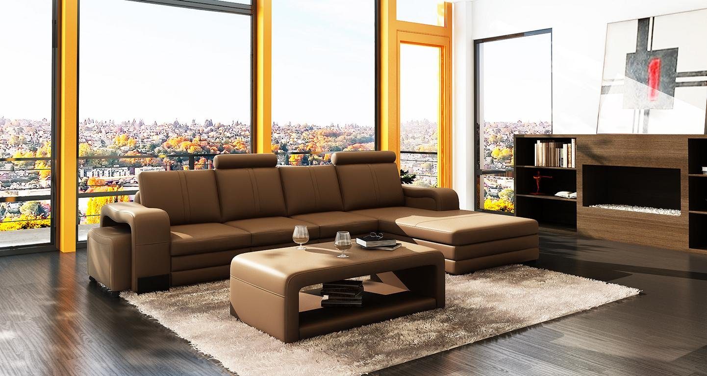 Braunes Ledersofa Made in Sofa Sofas Wohnlandschaft JVmoebel Couch L-Form, XXL Ecksofa Europe