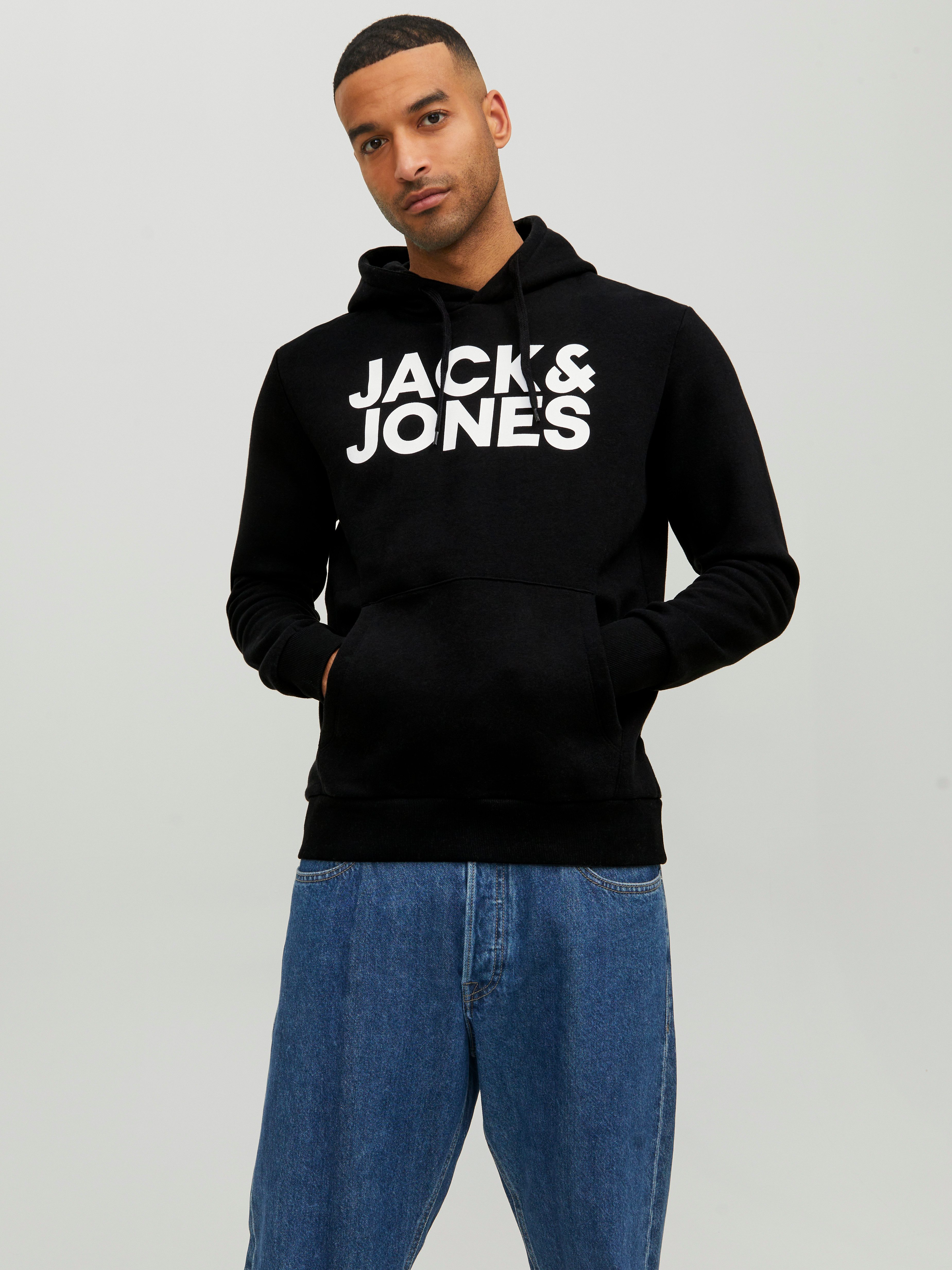 Jack & Jones Kapuzensweatshirt JJECORP Kapuze und Frontprint bedruckt, modisch, regular fit, Baumwollmischung, Rundhals