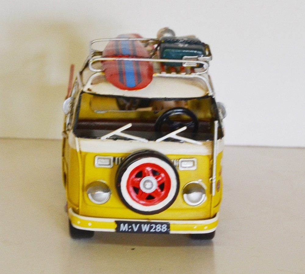 JS GartenDeko Modellbus Blechbus Urlaubs Camping Bulli in gelb Oldtimer L 26 cm Modellbus