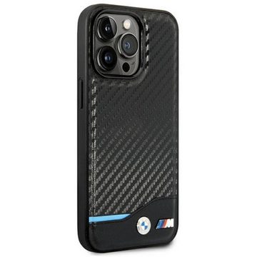 BMW Smartphone-Hülle BMW Silicone Metal Logo Apple iPhone 14 Pro Hardcase Leather Carbon