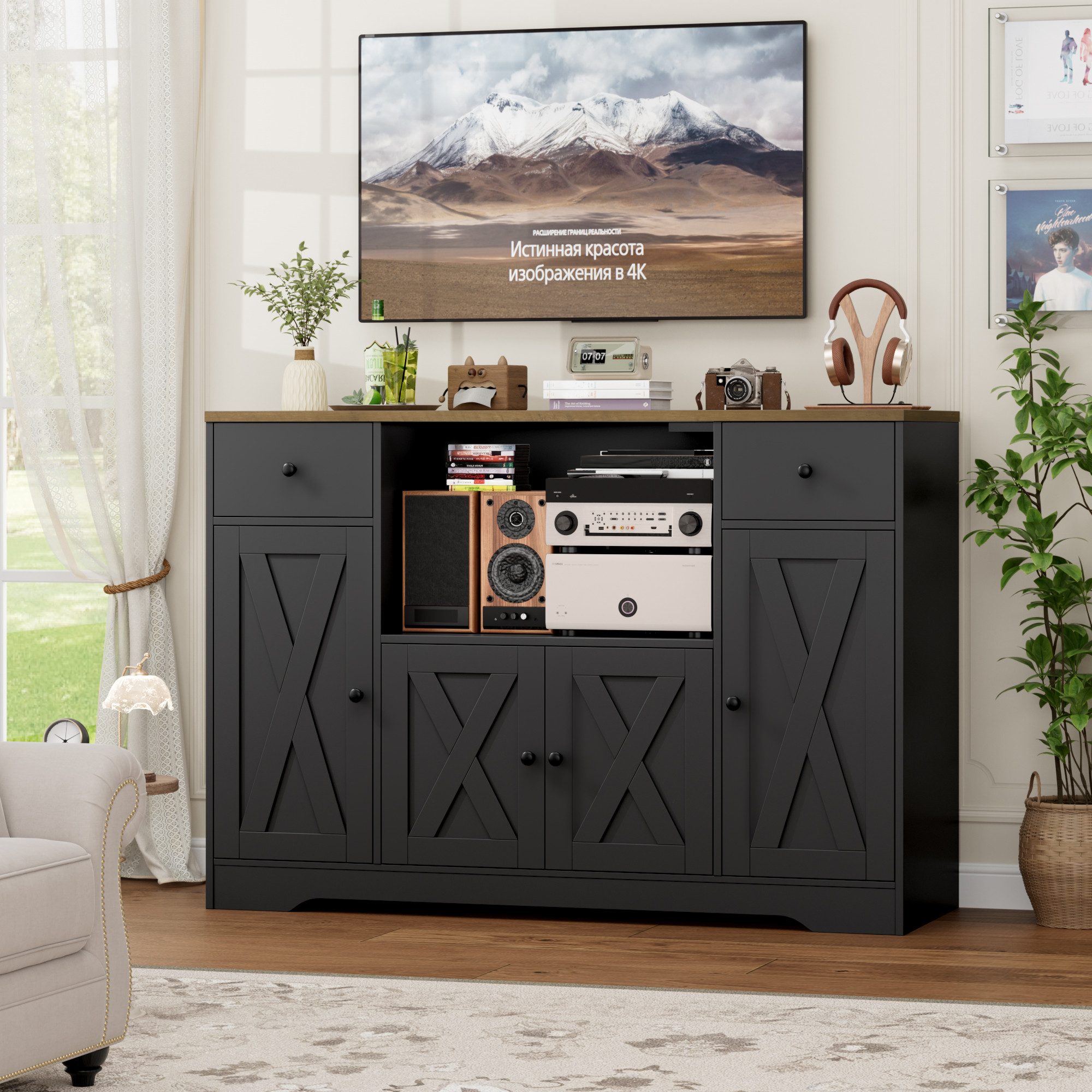 HOMECHO Sideboard, Küchenschrank mit verstellbare Ablagen und Mikrowellenregal